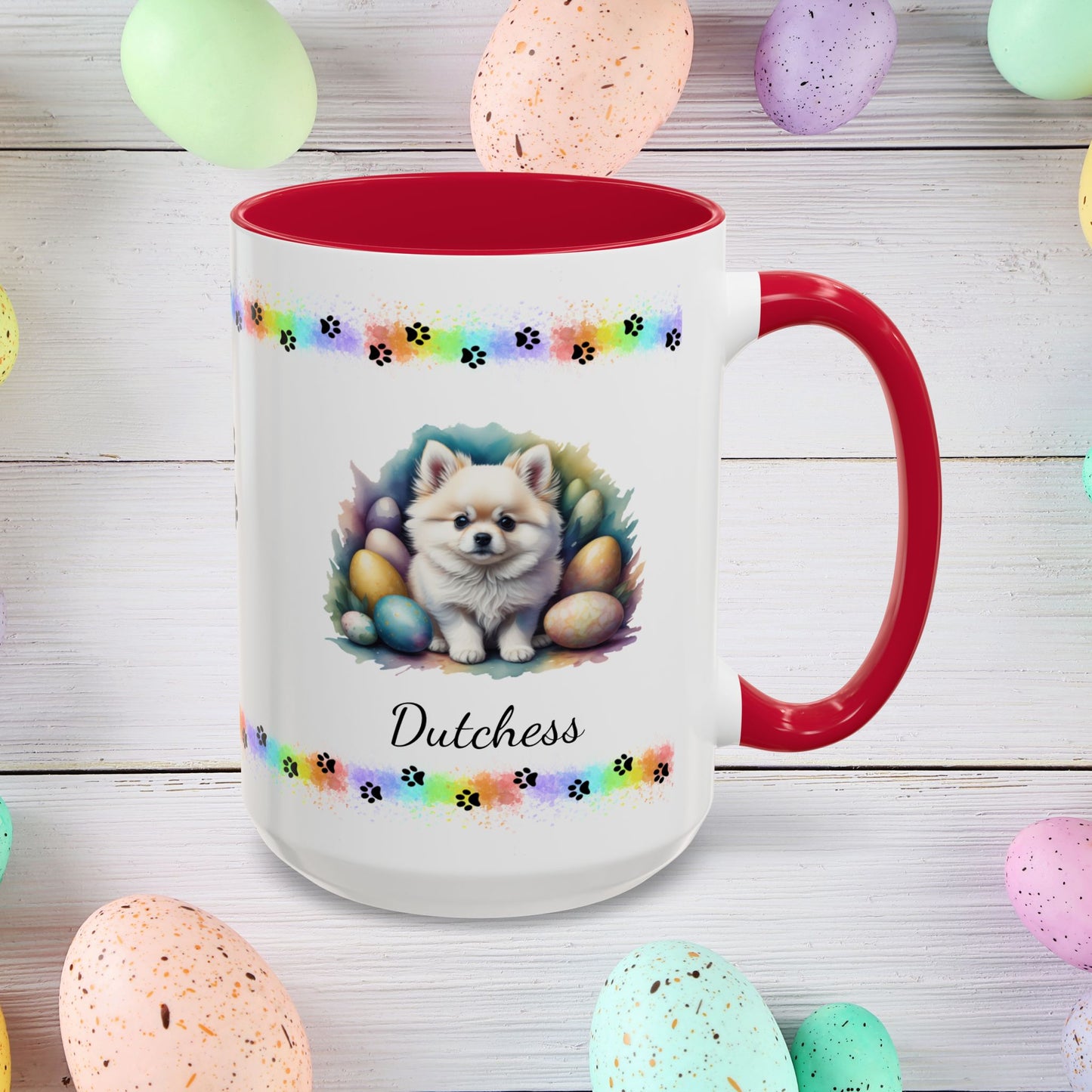 Pomeranian White Easter puppy coffee mug, personalized cute dog coffee cup gift for mental health support and comfort