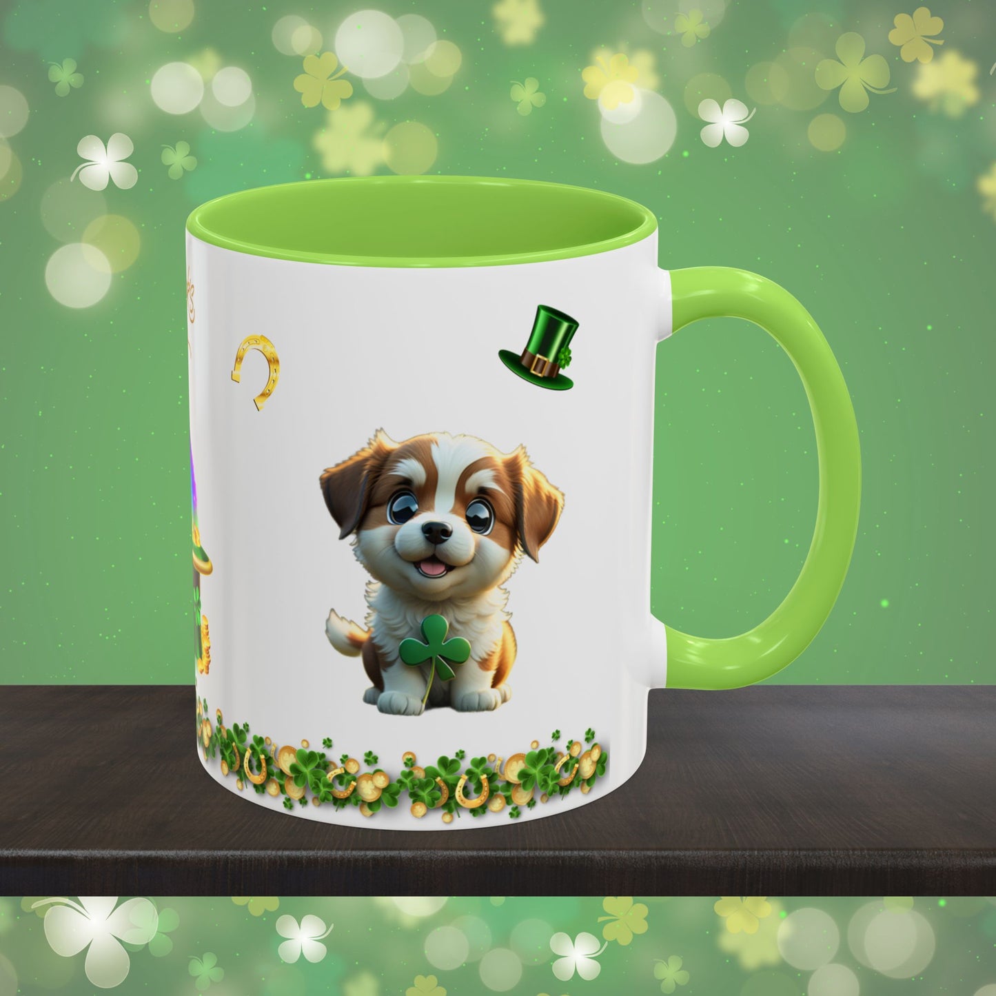 Clover Cuddles Canine: St. Patrick's Day Two-Tone Coffee Mug - Festive Ceramic Mug for Positivity & Mindfulness