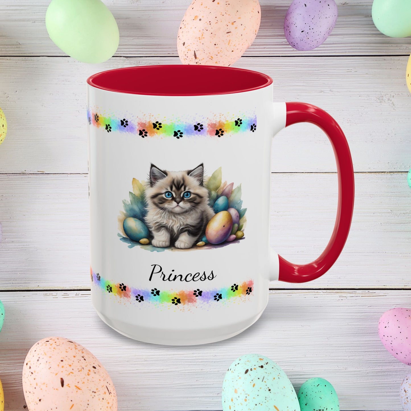 Ragdoll personalized Easter coffee mug, adorable kitten design, cute cat gift for mental health support
