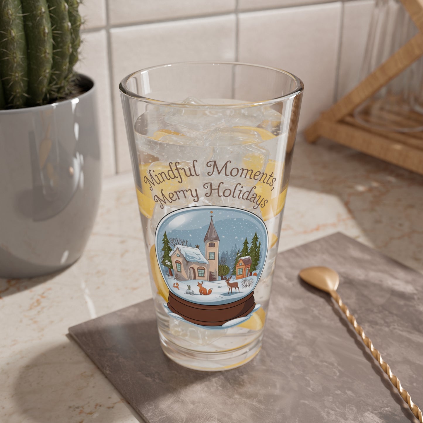 Mindful Moments, Merry Holidays, Christmas Pint Glass, 16oz