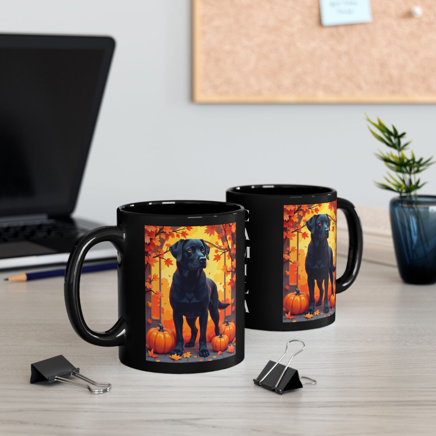 Black Labrador autumn mug, personalized coffee cup for lab dog lovers and cozy fall gift - MySisterIsASurvivor