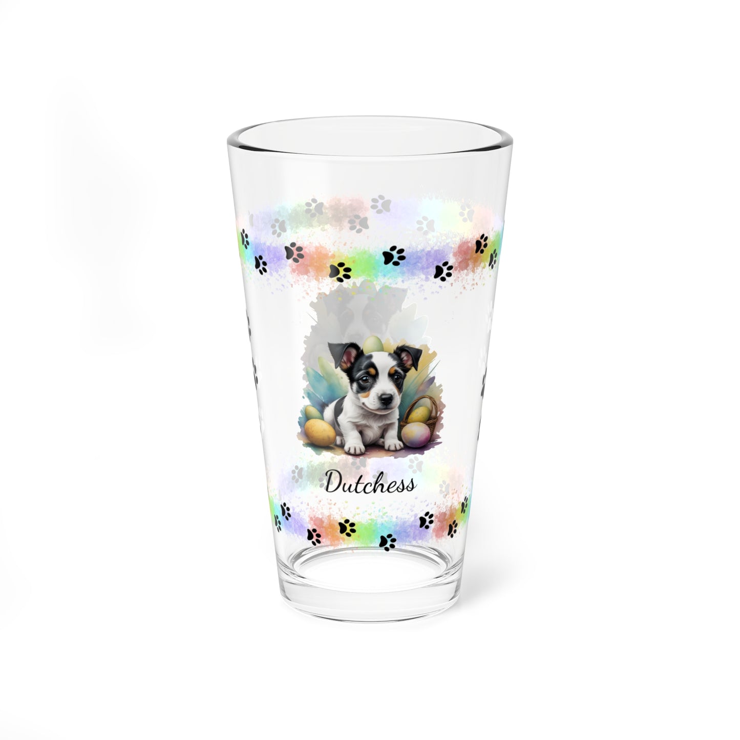 Jack Russell Terrier (Black & White) Personalized Easter Puppy 16oz Pint Glass - Custom Dog Design, Mental Health Gift, Easter Décor, and Festive Celebrations