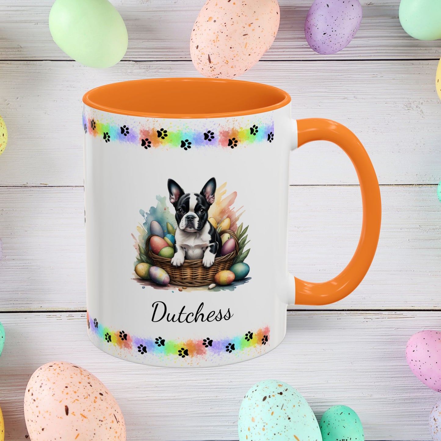 Boston Terrier Easter puppy coffee mug, personalized cute dog gift for mental health support and cozy sipping