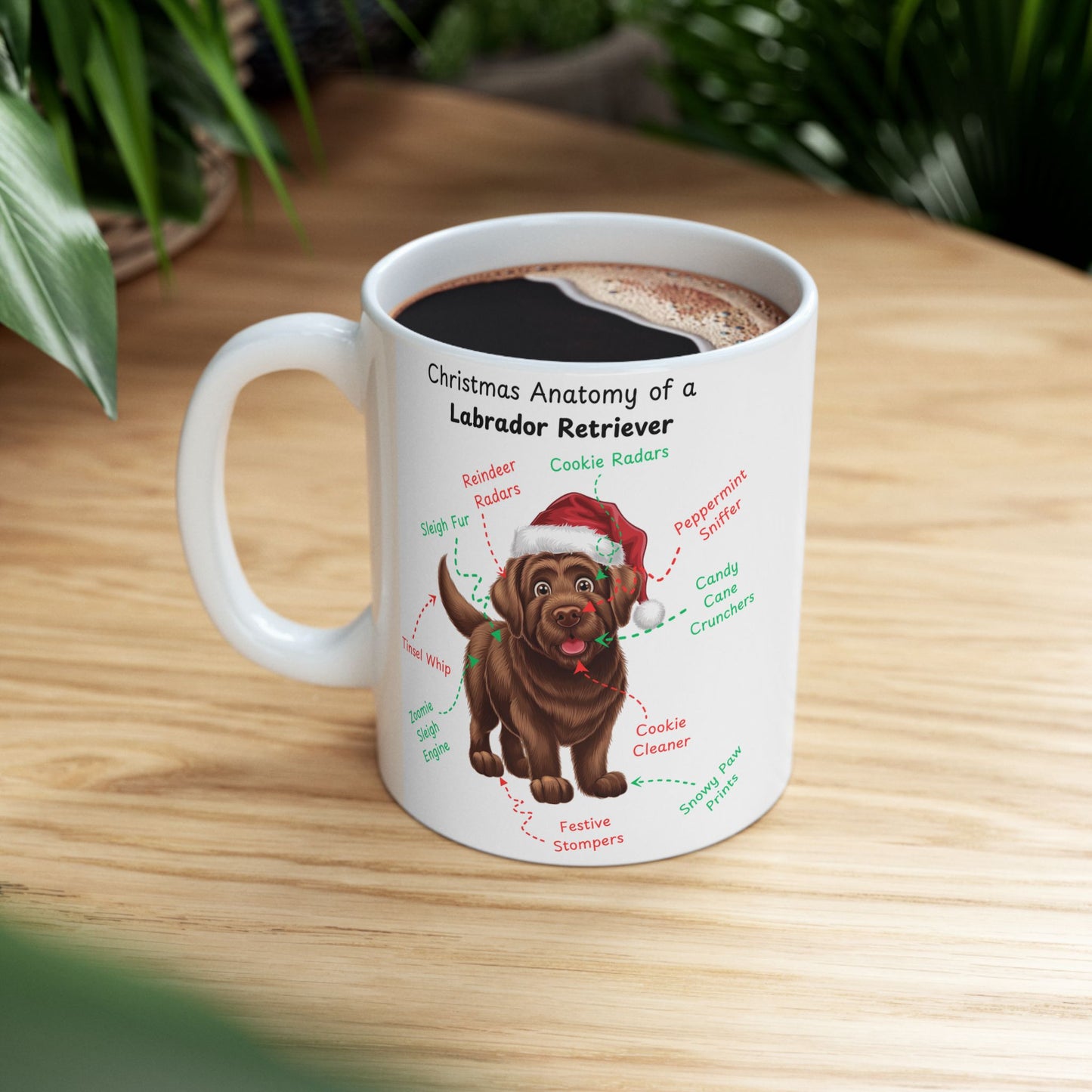 Labrador Retriever (Chocolate) Personalized Christmas Dog Anatomy Mug, Funny Holiday Gift for Dog Lovers, Festive Dog Breed Coffee Cup