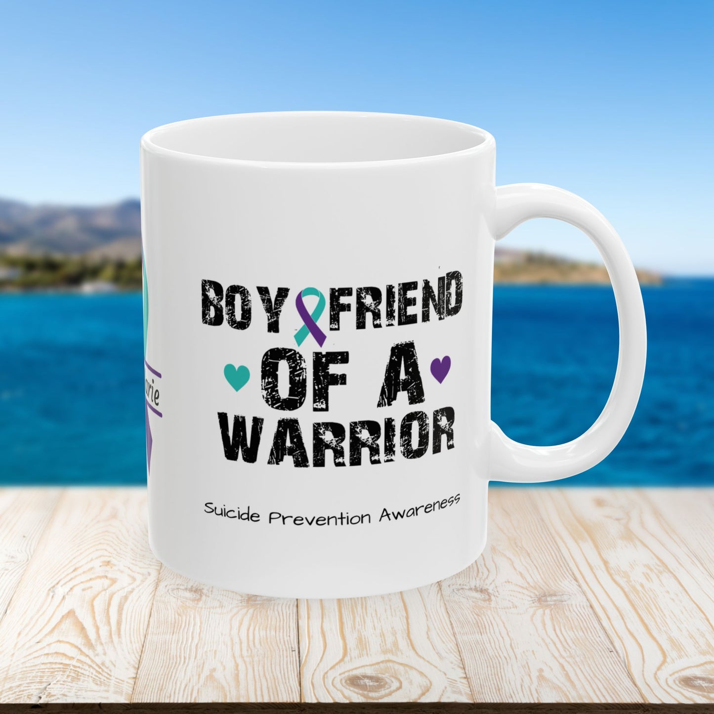Boyfriend of a Warrior - Personalized Suicide Prevention Awareness Gift, Empowerment and Resilience Ceramic Mug, Support for Survivors
