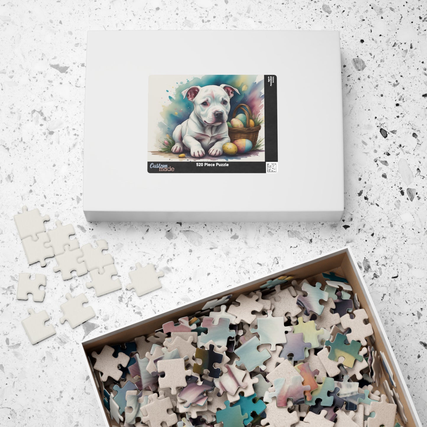 Pitbull (White) Easter Puppy Puzzle - Dog Lovers, Mental Health Benefits, Holiday Fun, Mindfulness, Stress Relief, Festive Gift