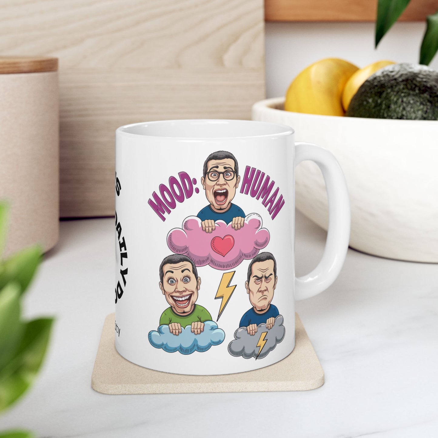 Mood: Human Funny Mental Health Mug, Stylish Ceramic Coffee Cup, Positive Affirmation Gift, Anxiety Relief, Self-Care Mug, Therapist Office Décor