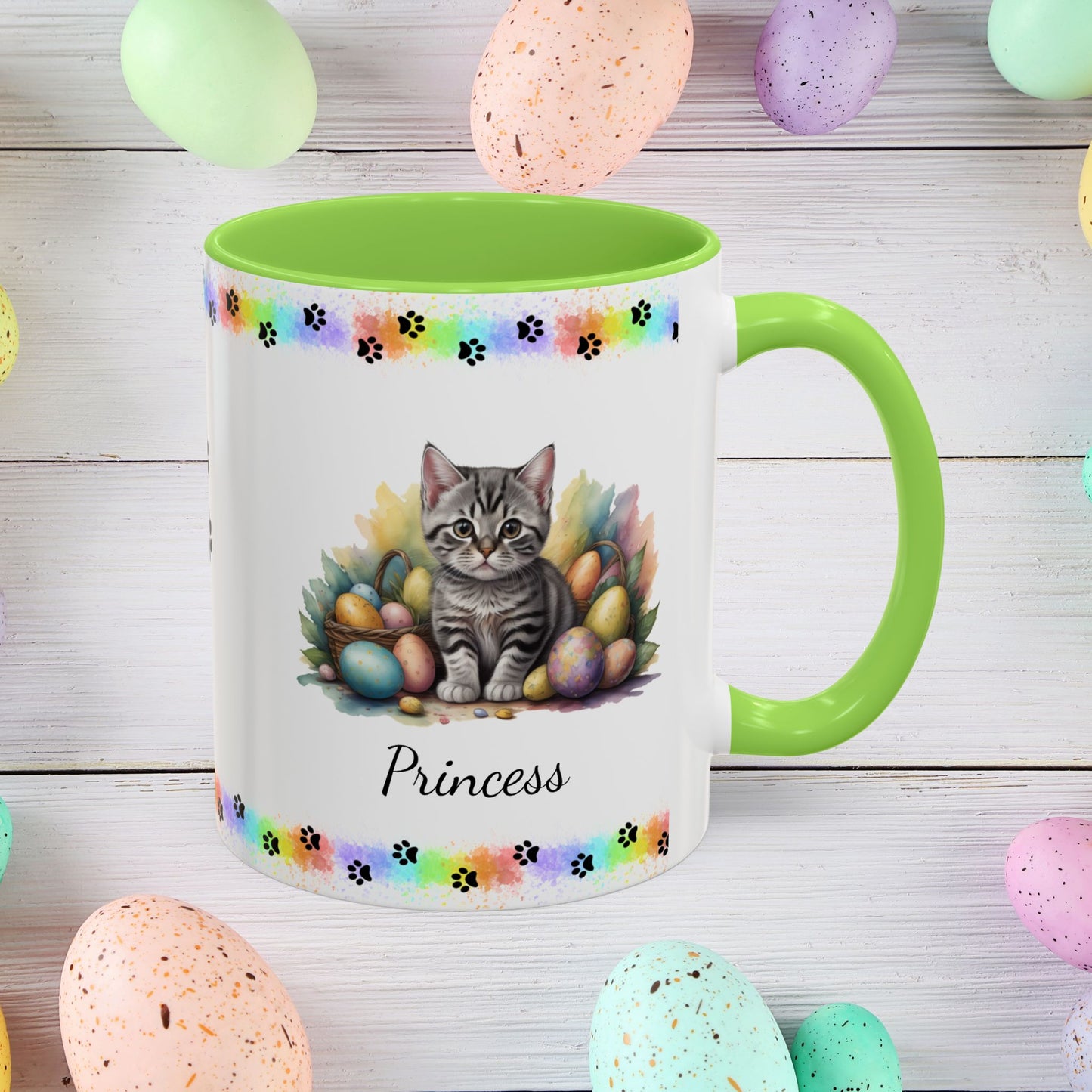 American Shorthair Easter kitten coffee mug, personalized cute cat gift for mental health support, cozy drinkware