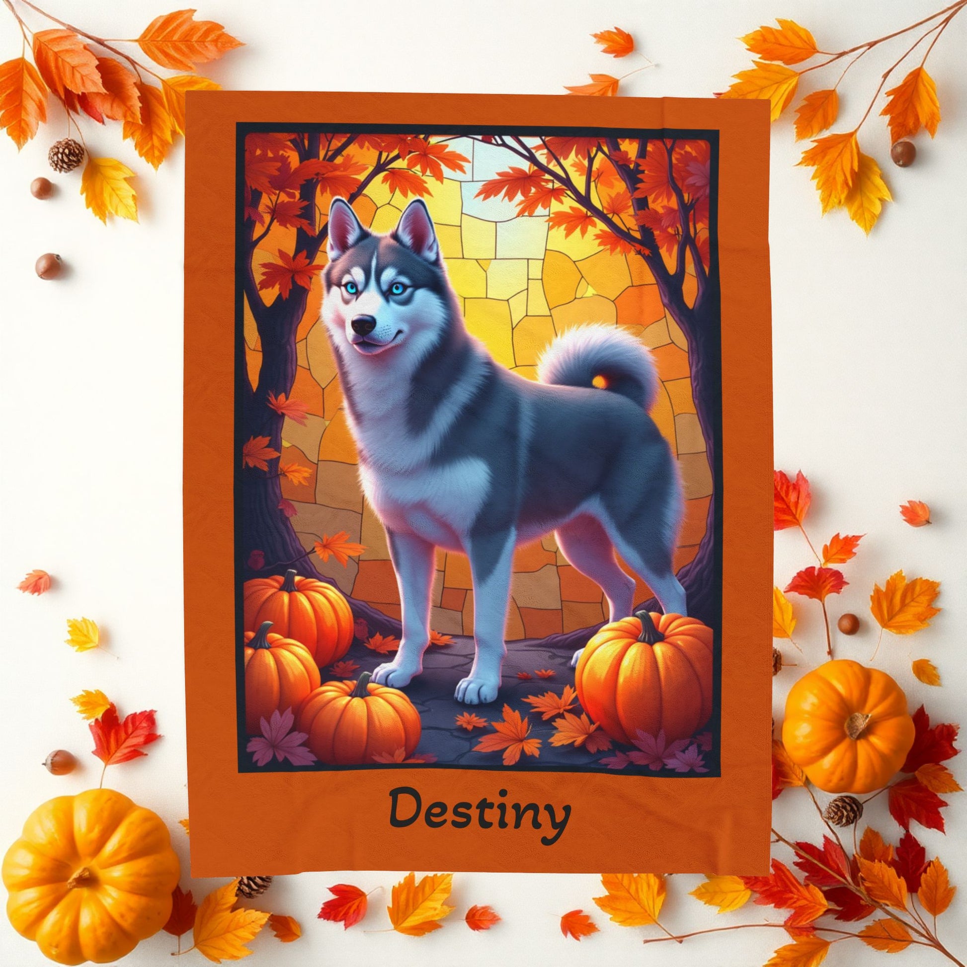 Siberian Husky Dark Grey Coat (Blue Eyes) Velveteen Plush Blanket, Personalized Dog Throw