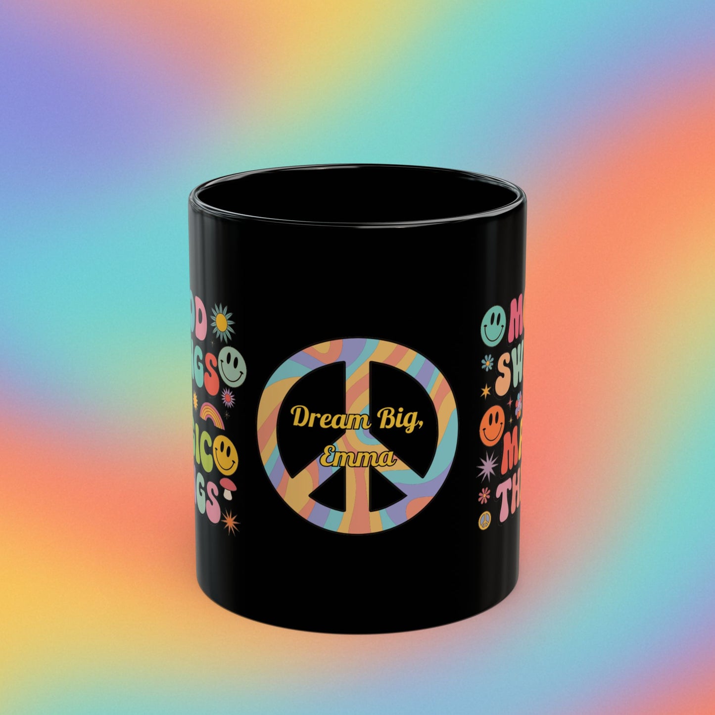 Mood Swings & Magic Things personalized retro 70s mug, groovy mental health coffee cup - MySisterIsASurvivor