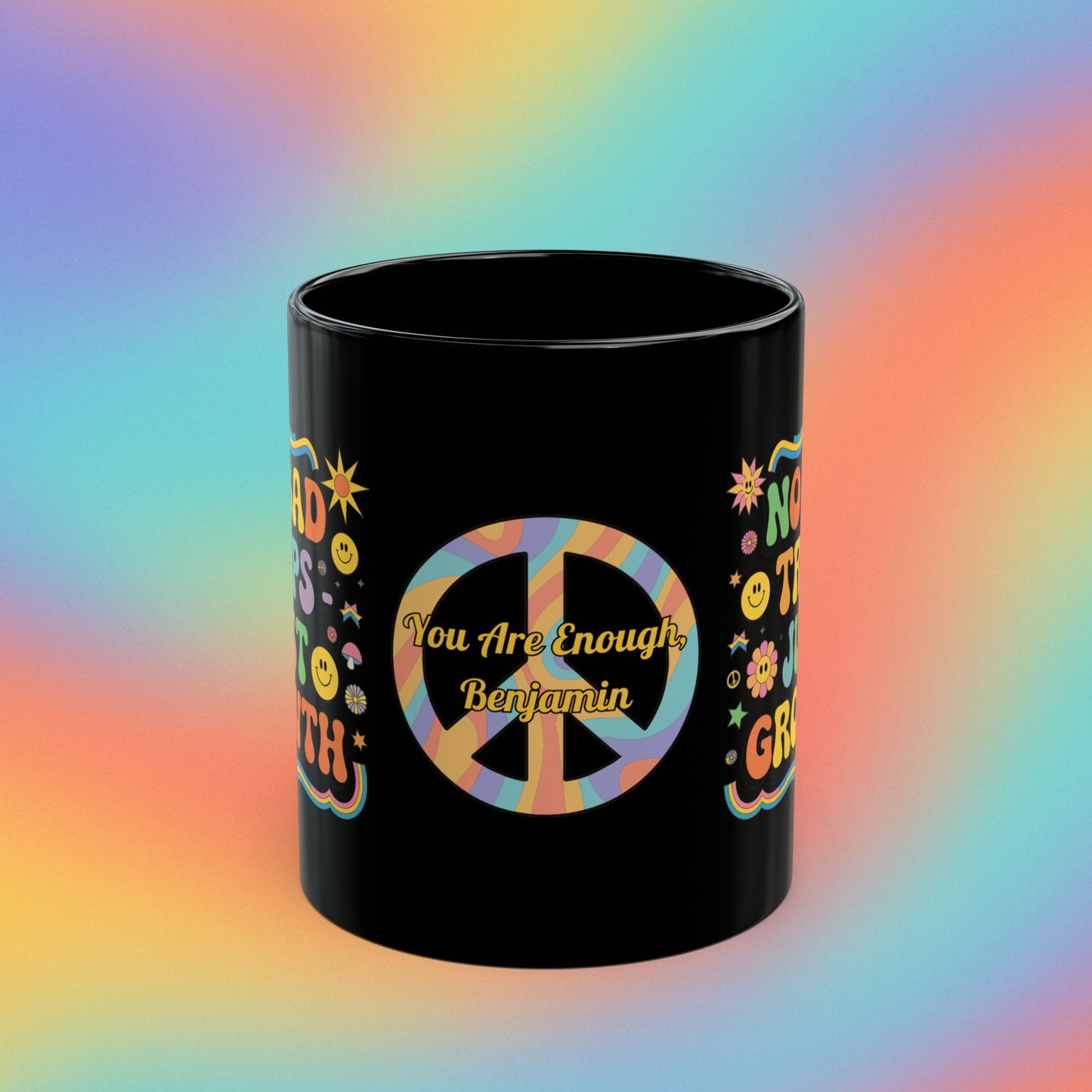 No Bad Trips - Just Growth personalized retro 70s mug, groovy self-care coffee cup - MySisterIsASurvivor