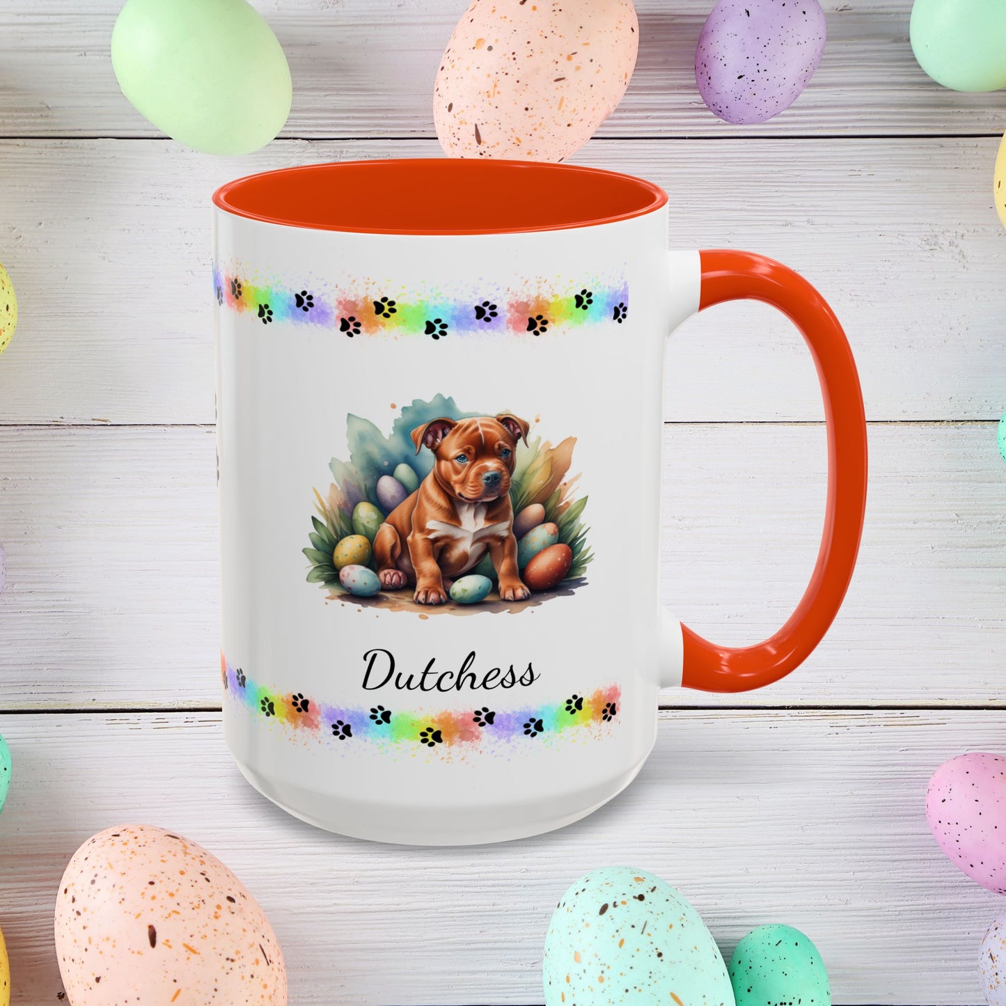 Pitbull Red Easter puppy coffee mug, personalized cute dog gift for mental health awareness and cozy drinks