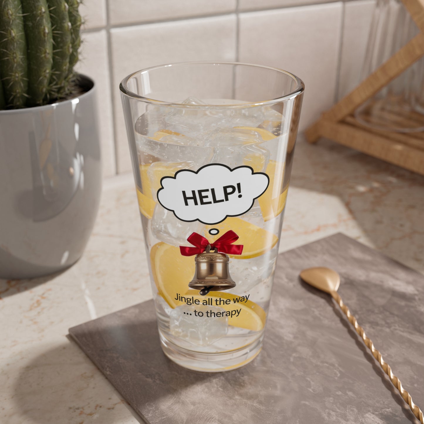 Jingle All The Way To Therapy, Christmas Pint Glass, 16oz