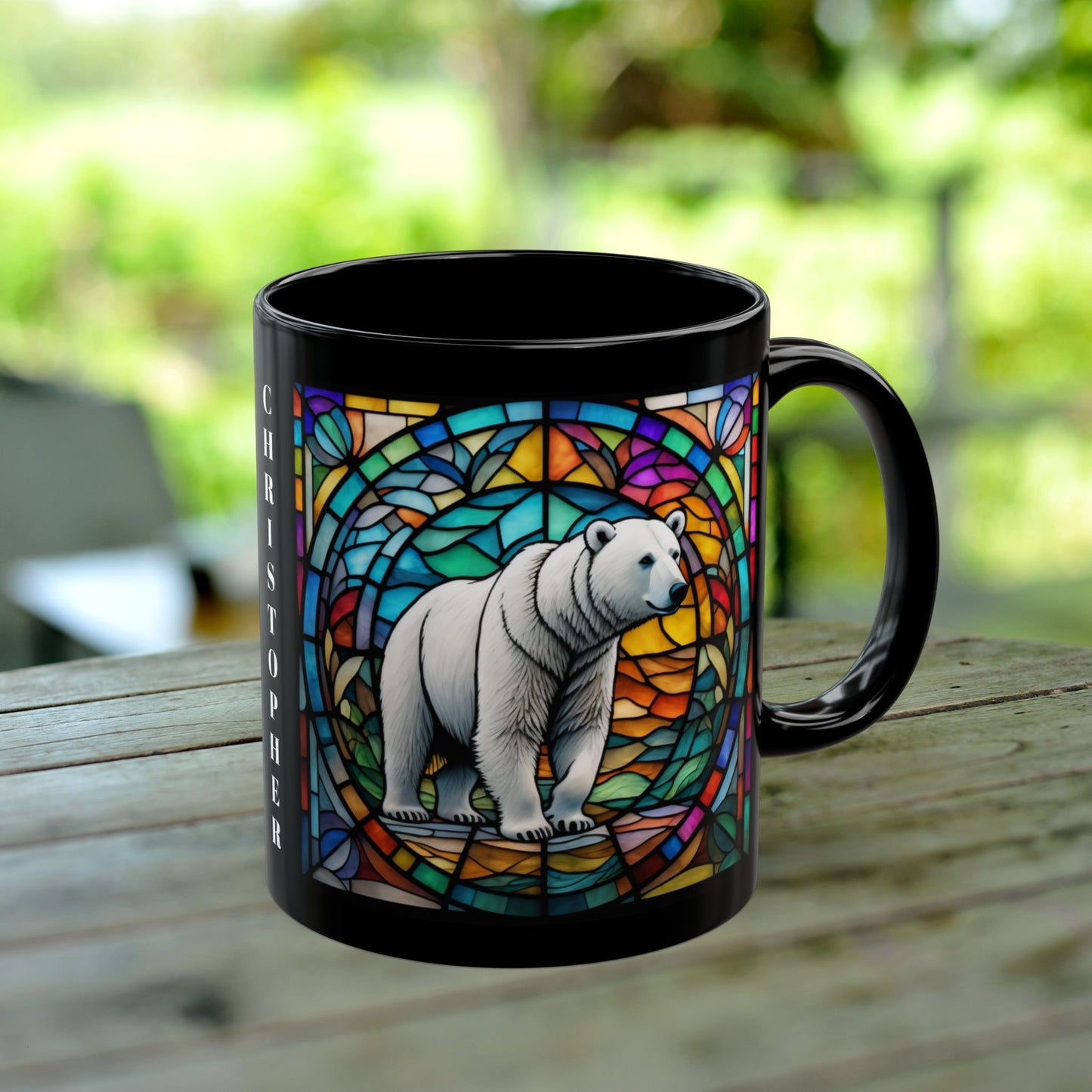 Polar Bear Personalized Mug, Stained Glass Zoo Animal Design, Unique Ceramic Gift for Wildlife Lovers, Coffee, Tea, & Hot Chocolate Cup