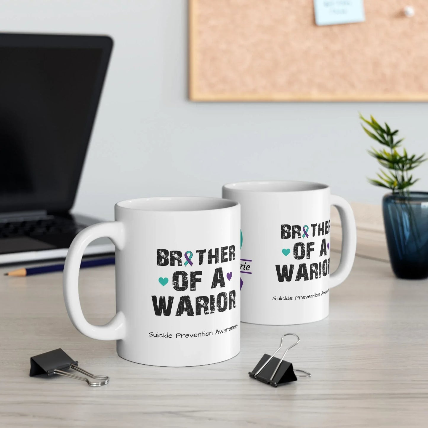 Shop our premium brother of a warrior suicide prevention awareness ceramic mug 11oz 15oz from MySisterIsASurvivor.