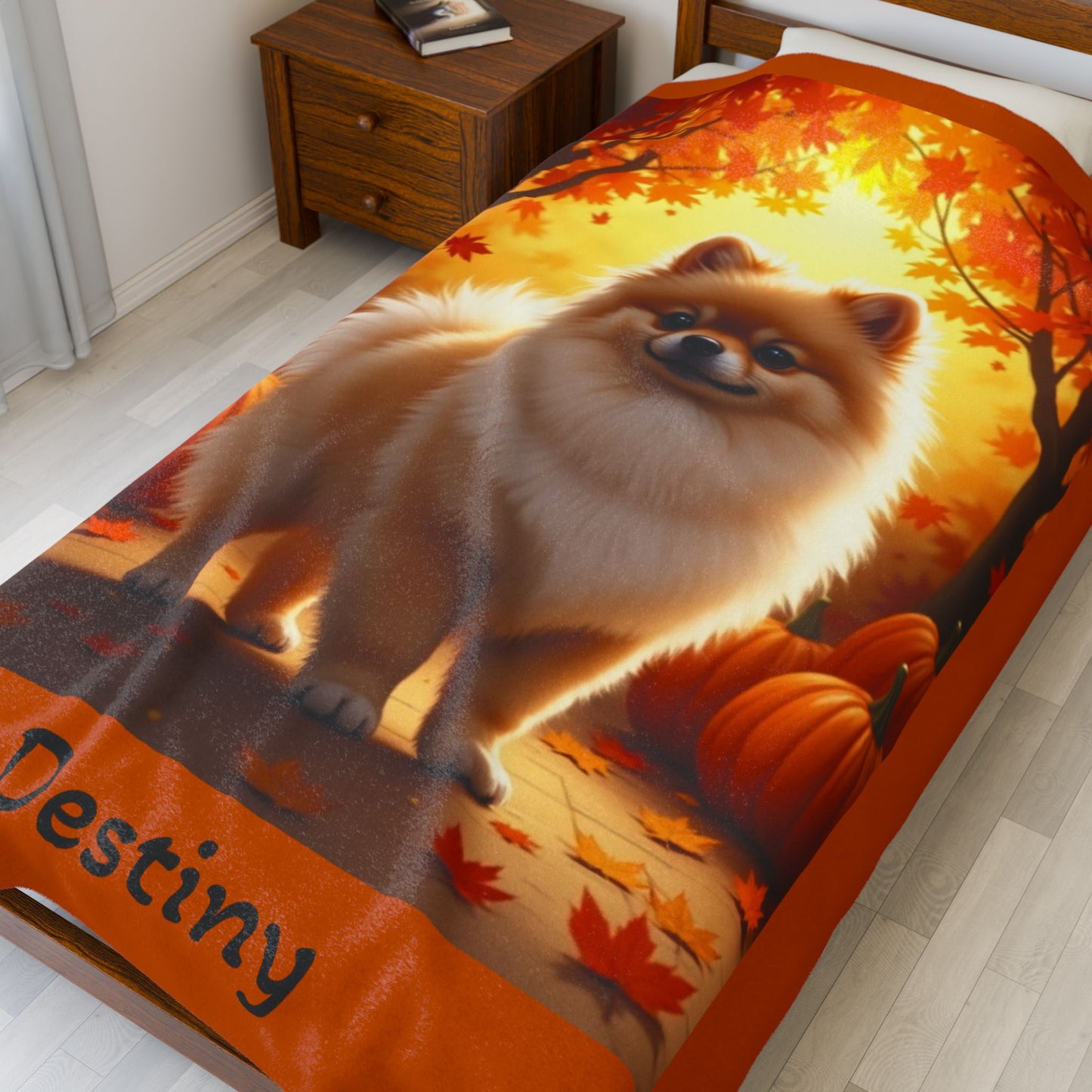 Cream Sable Pomeranian velveteen plush blanket, cozy dog lover throw for home decor and perfect pet parent gift