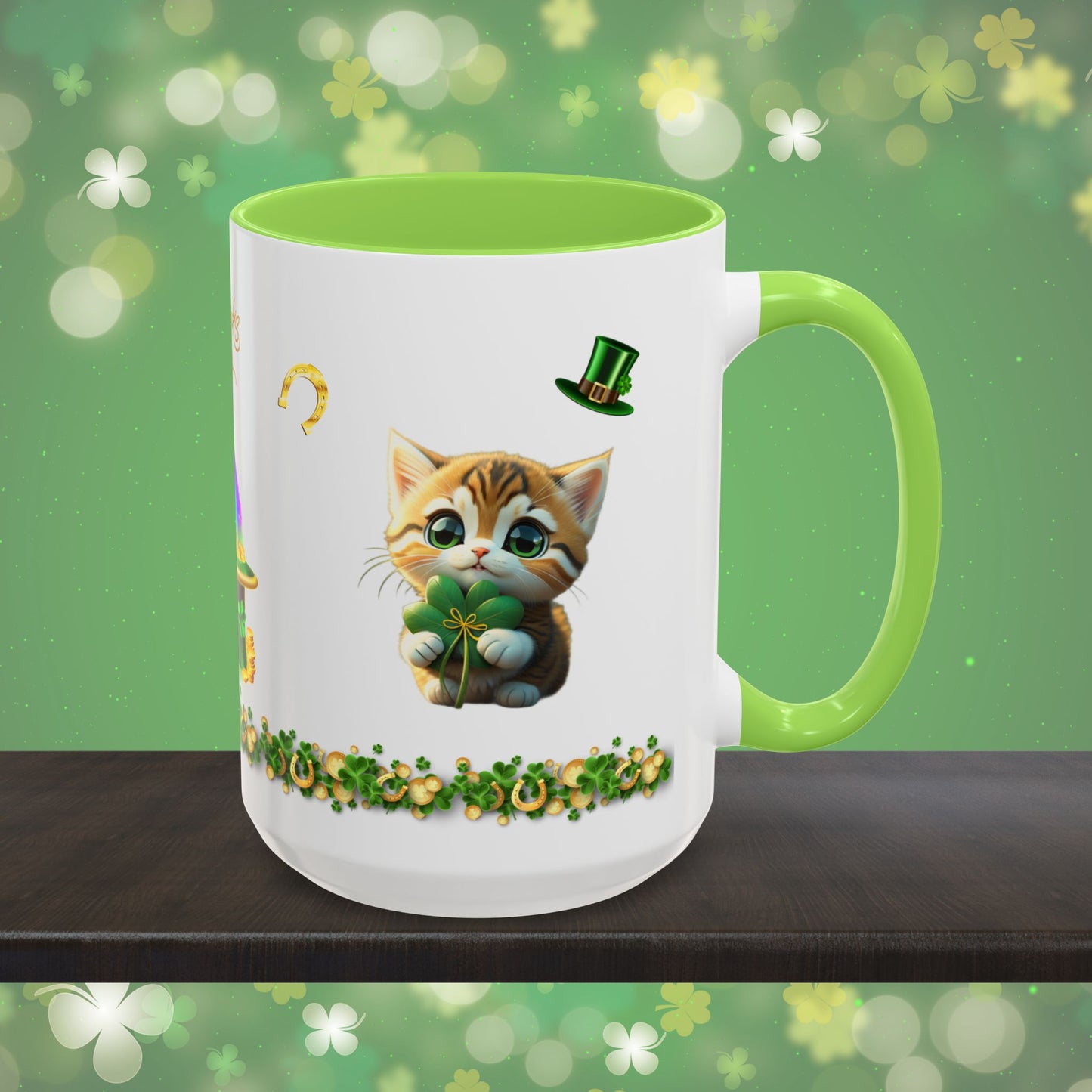 Tranquil Treasures with Tiny Whiskers: St. Patrick's Day Two-Tone Coffee Mug - Festive Ceramic Mug for Positivity & Mindfulness