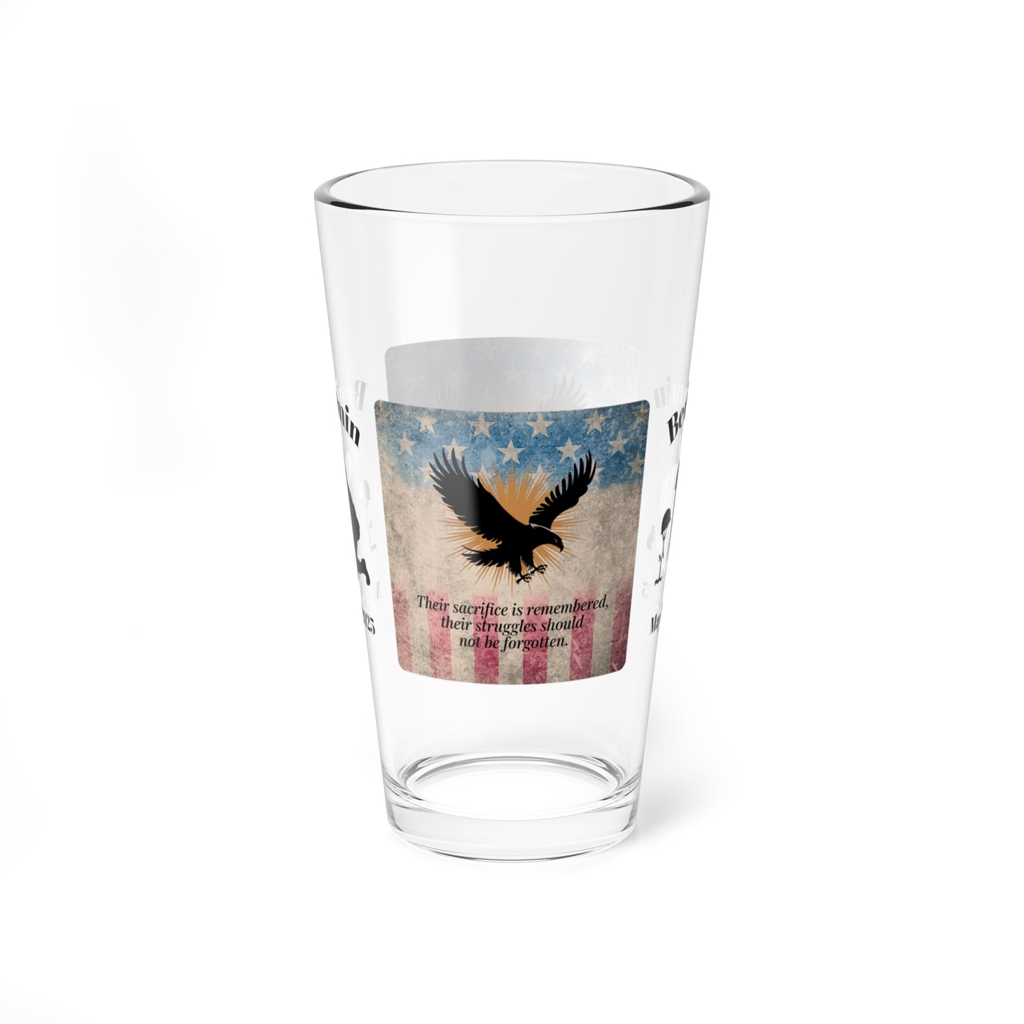 Personalized Memorial Day Pint Glass - "Their Sacrifice Is Remembered", PTSD Awareness Gift for Veterans & Memorial Days