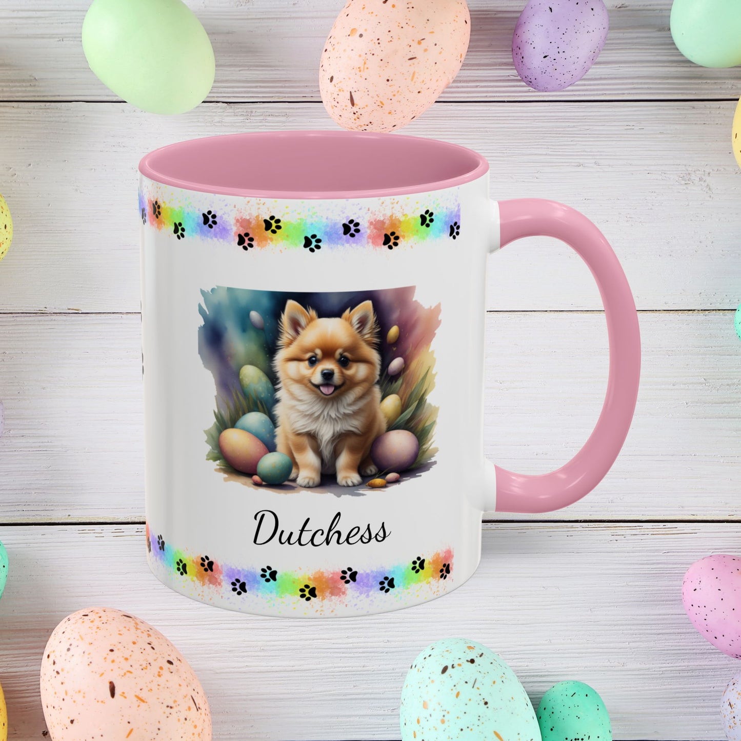 Pomeranian Orange Easter puppy coffee mug, personalized cute dog gift for mental health awareness and cozy drinks