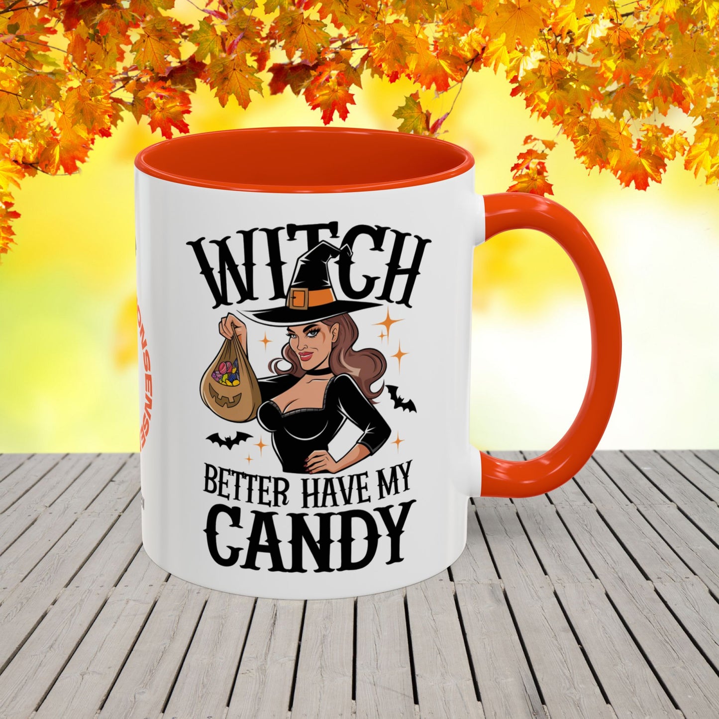Halloween coffee mug with “Witch Better Have My Candy” saying, blending humor, self-care, and mental health advocacy