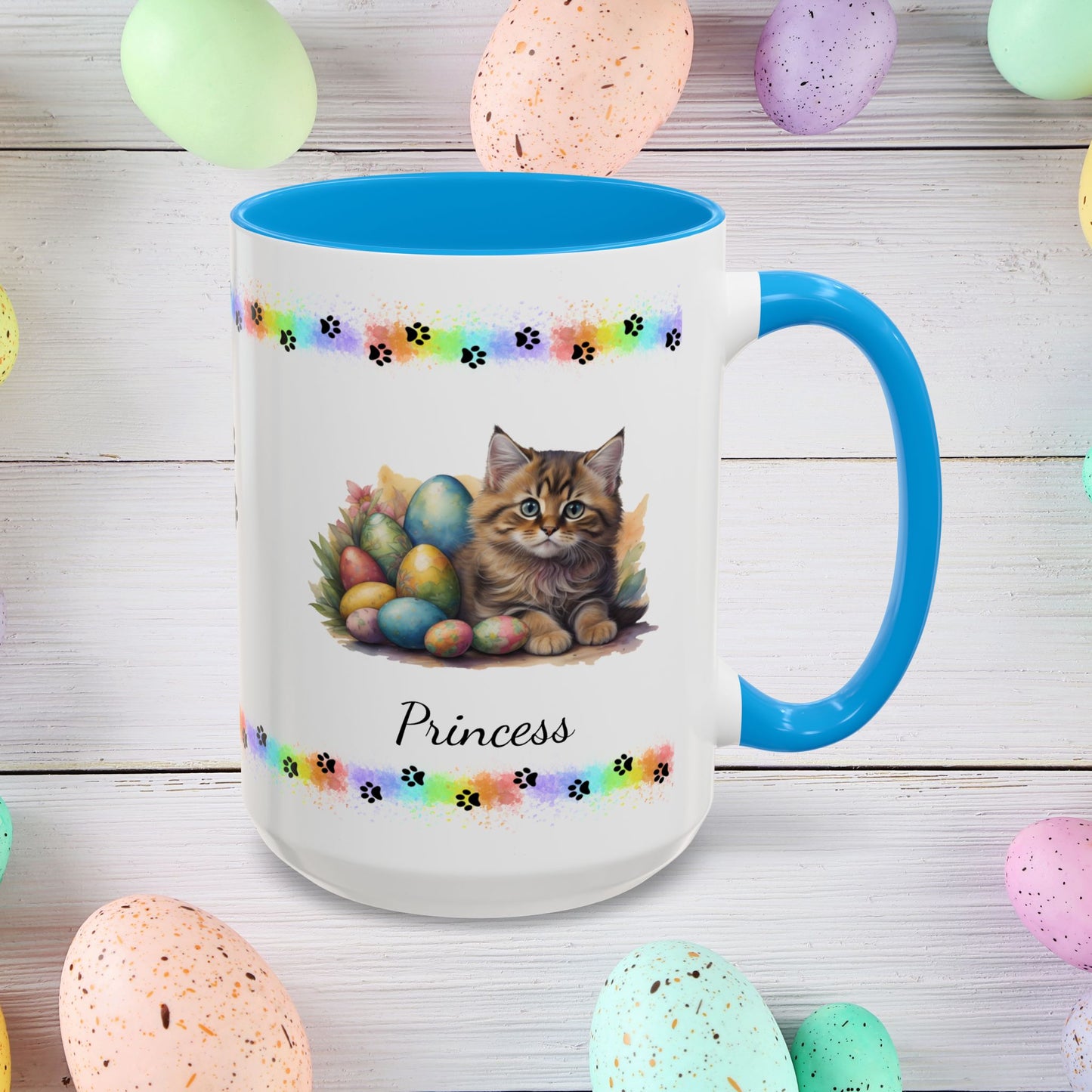 Siberian: Personalized Easter Kitten Coffee Mug - Adorable Cat Design, Mental Health Gift, 11oz & 15oz, 12 Color Choices, Easter Gifts & Décor