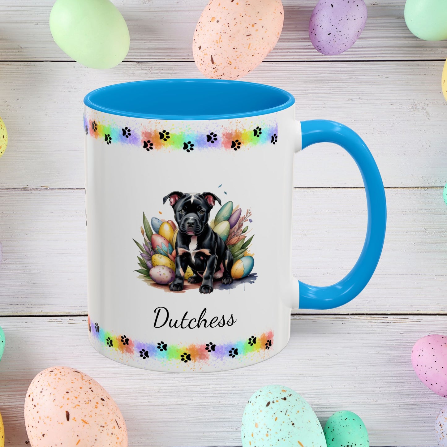 Pitbull Black Easter puppy coffee mug, personalized cute dog gift for mental health awareness and cozy sipping