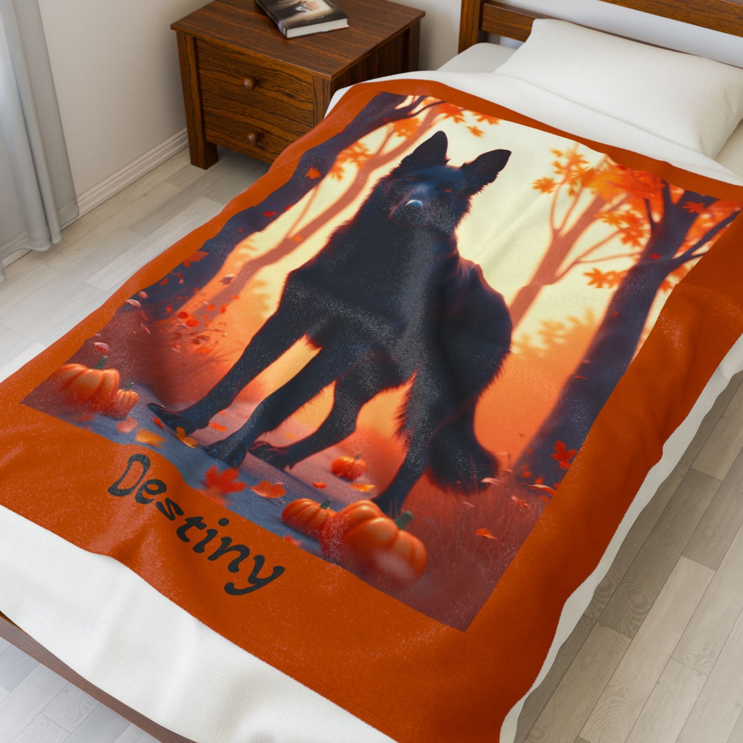 German Shepherd Black Coat Velveteen Blanket, Custom Plush Dog Throw, Personalized GSD Gift
