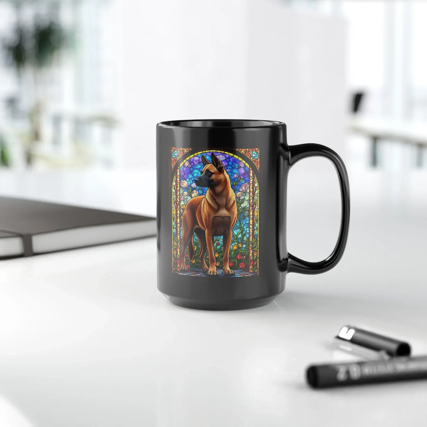Shop our premium belgian malinois red personalized mug with stained glass design 11oz 15oz from MySisterIsASurvivor.