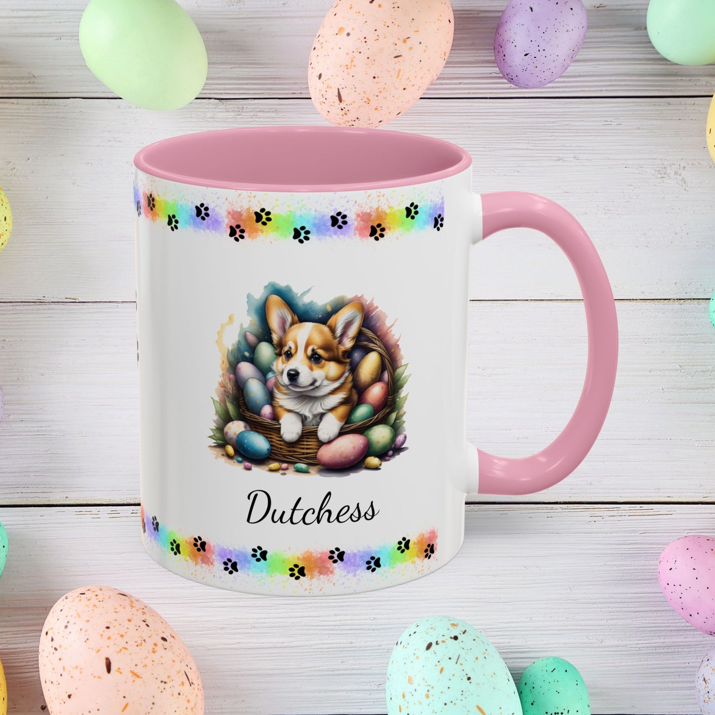 Corgi Easter puppy coffee mug, personalized cute dog gift for mental health support and cozy sipping