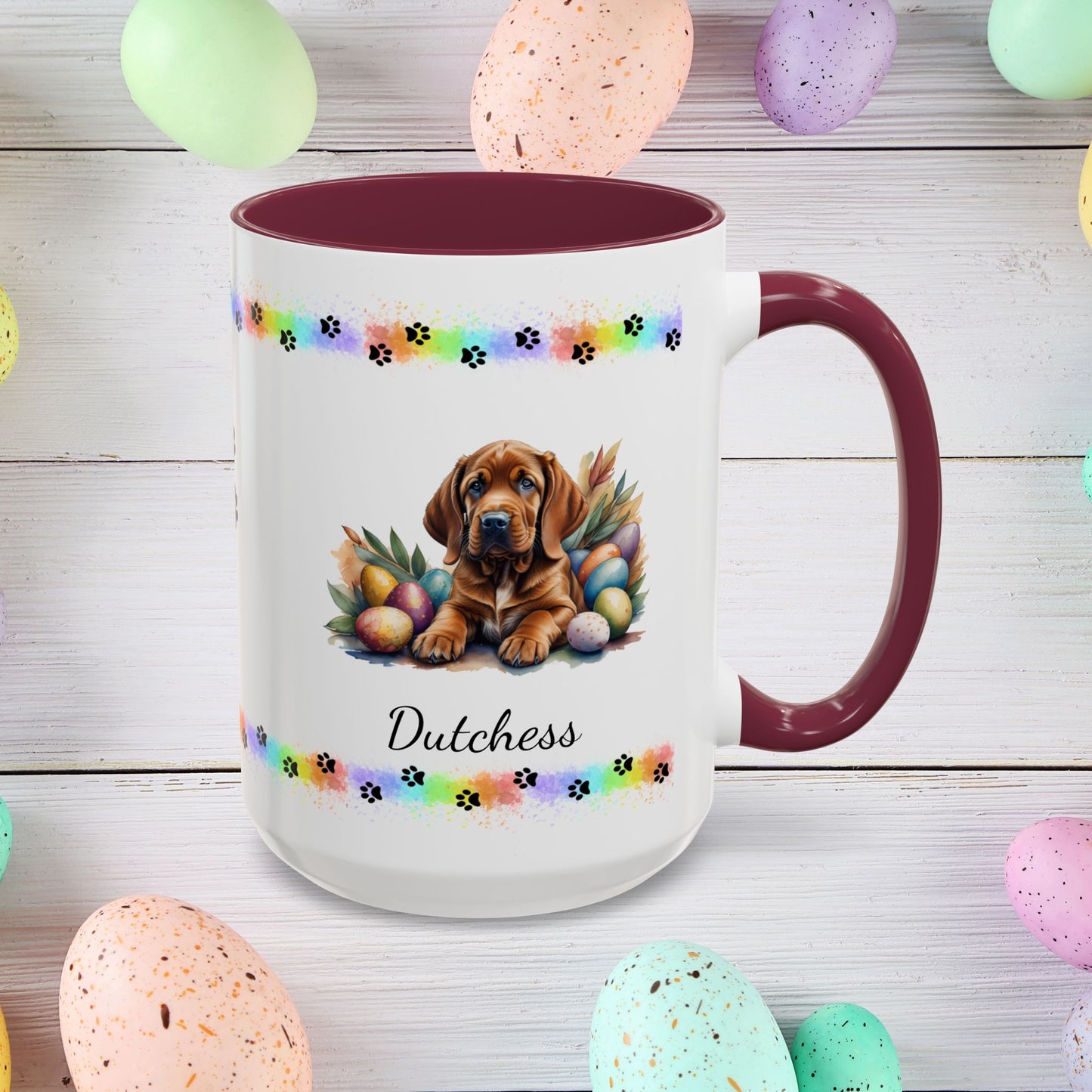Bloodhound personalized Easter puppy mug, cute dog coffee cup gift for mental health awareness and dog lovers