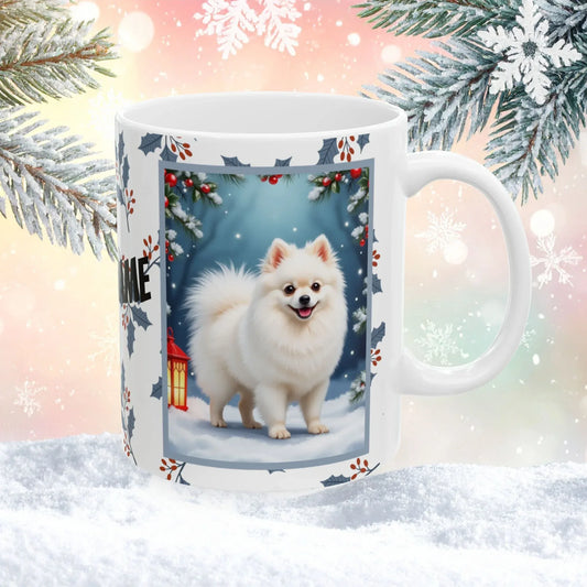 Shop our pomeranian white winter lodge mug featuring the 15oz style option from MySisterIsASurvivor.