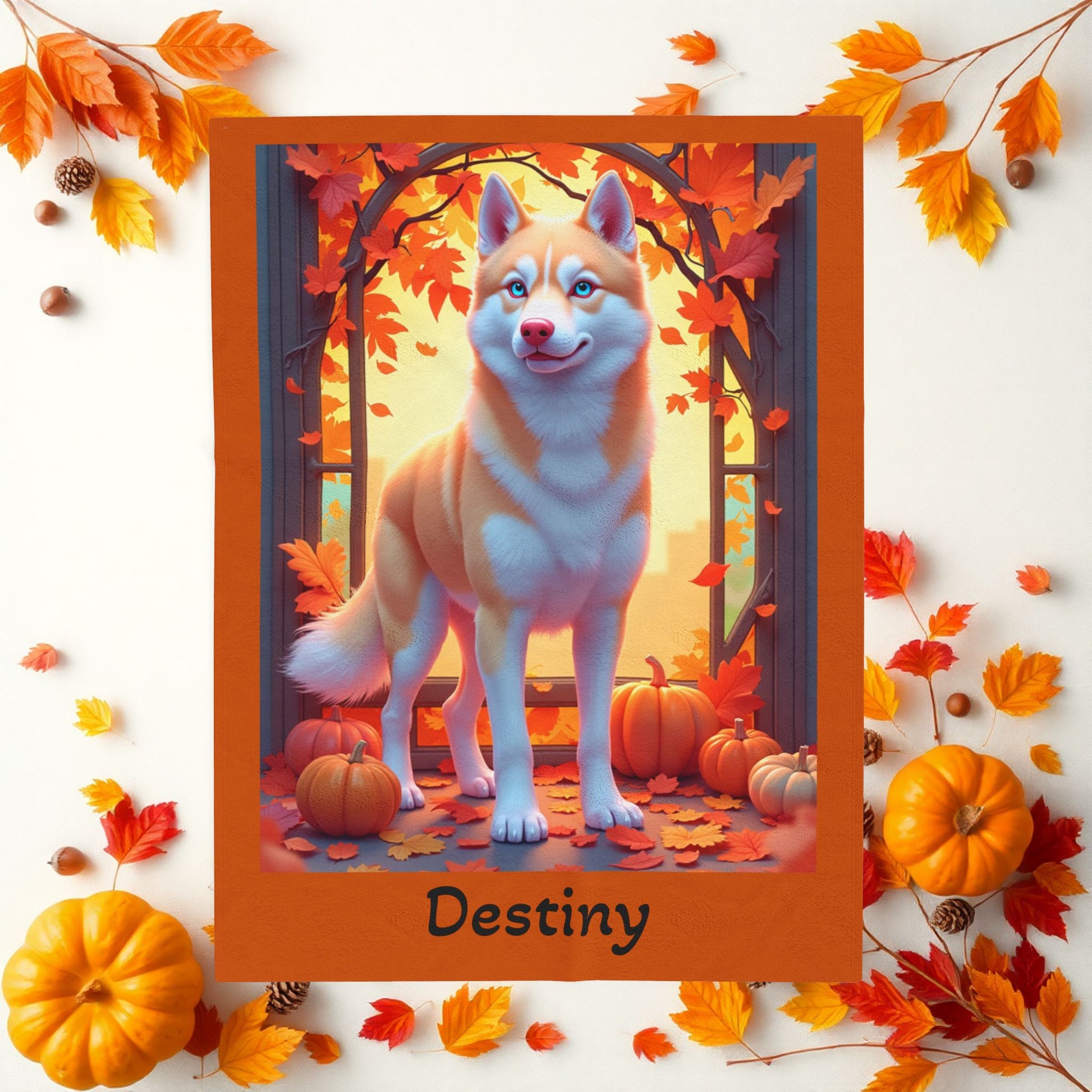 Siberian Husky Light Red Coat (Blue Eyes) Velveteen Plush Blanket, Personalized Dog Throw