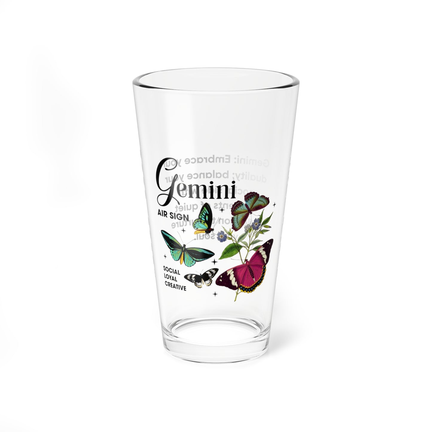 Gemini zodiac pint glass, personalized 16oz astrology birthday drinkware, horoscope star sign gift