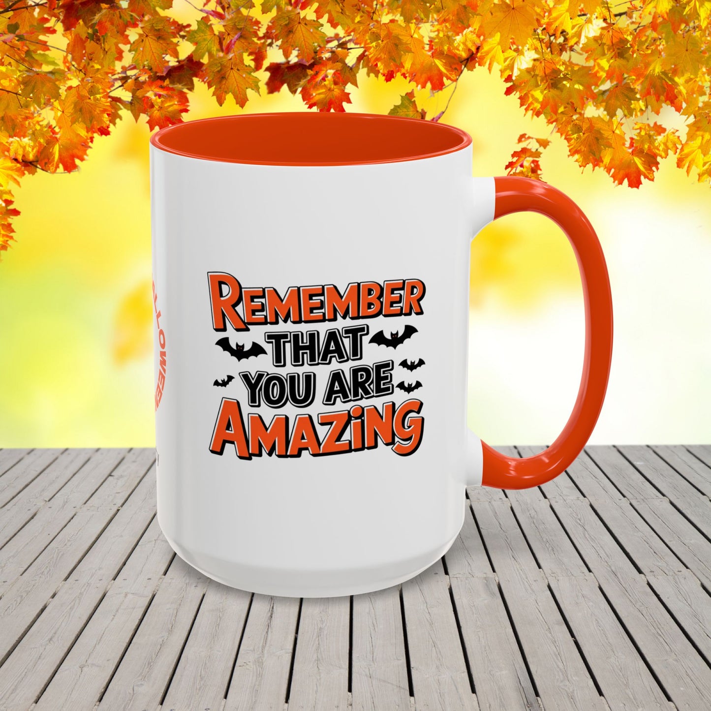 Halloween mental health mug with “You Are Amazing” quote, personalized with name, inspiring self-esteem gift.