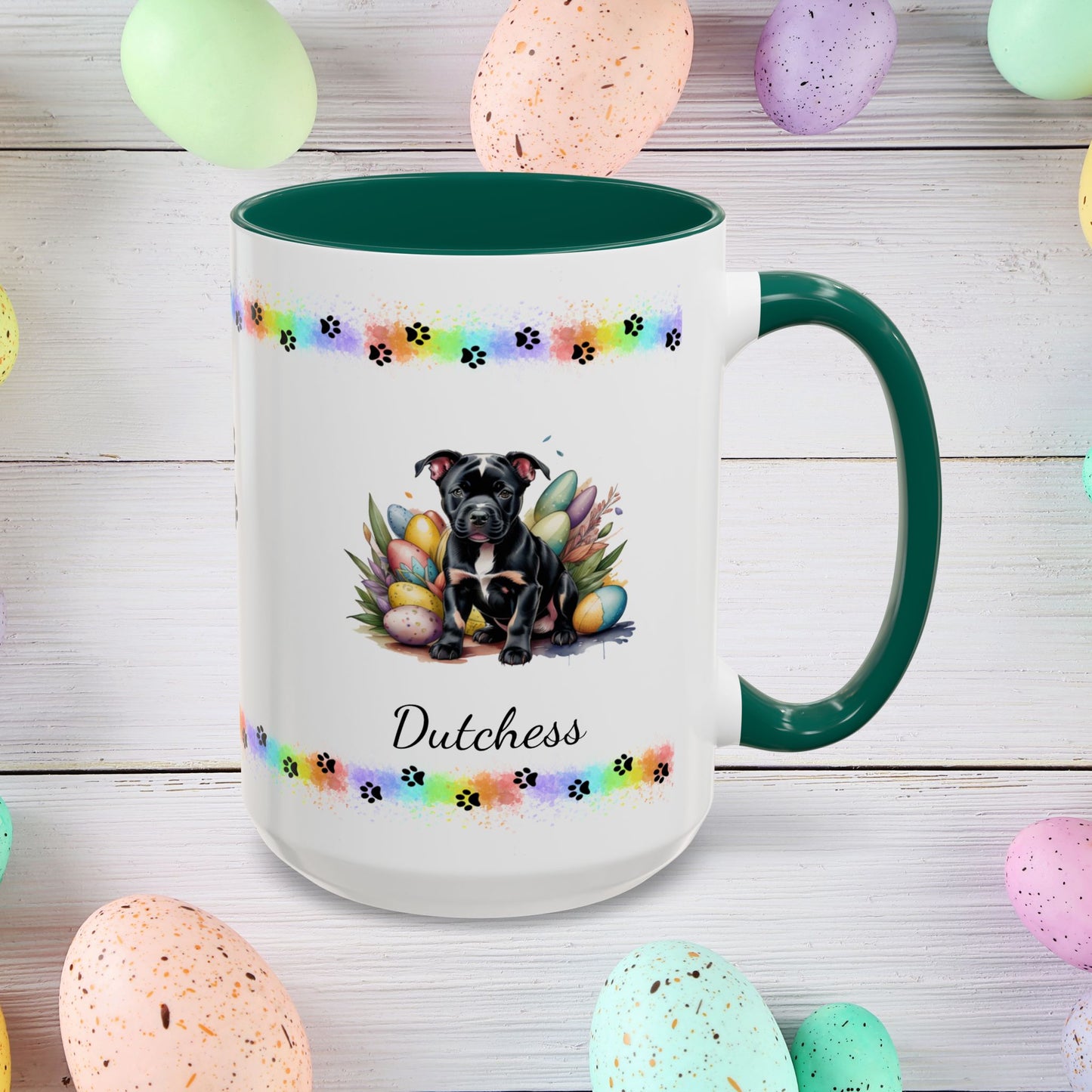 Pitbull Black Easter puppy coffee mug, personalized cute dog gift for mental health awareness and cozy sipping