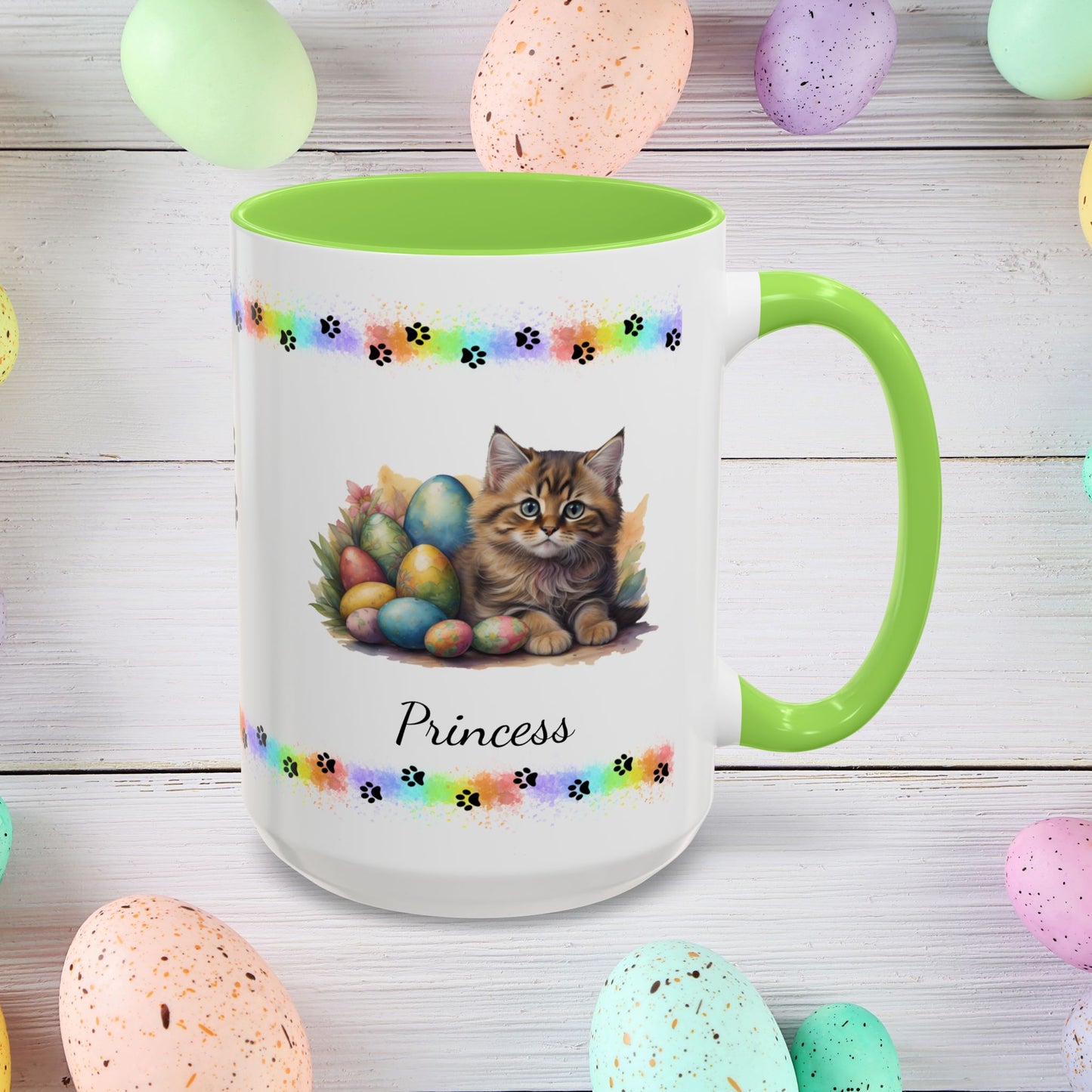 Siberian cute kitten Easter coffee mug, personalized gift for cat lovers, mental health awareness present