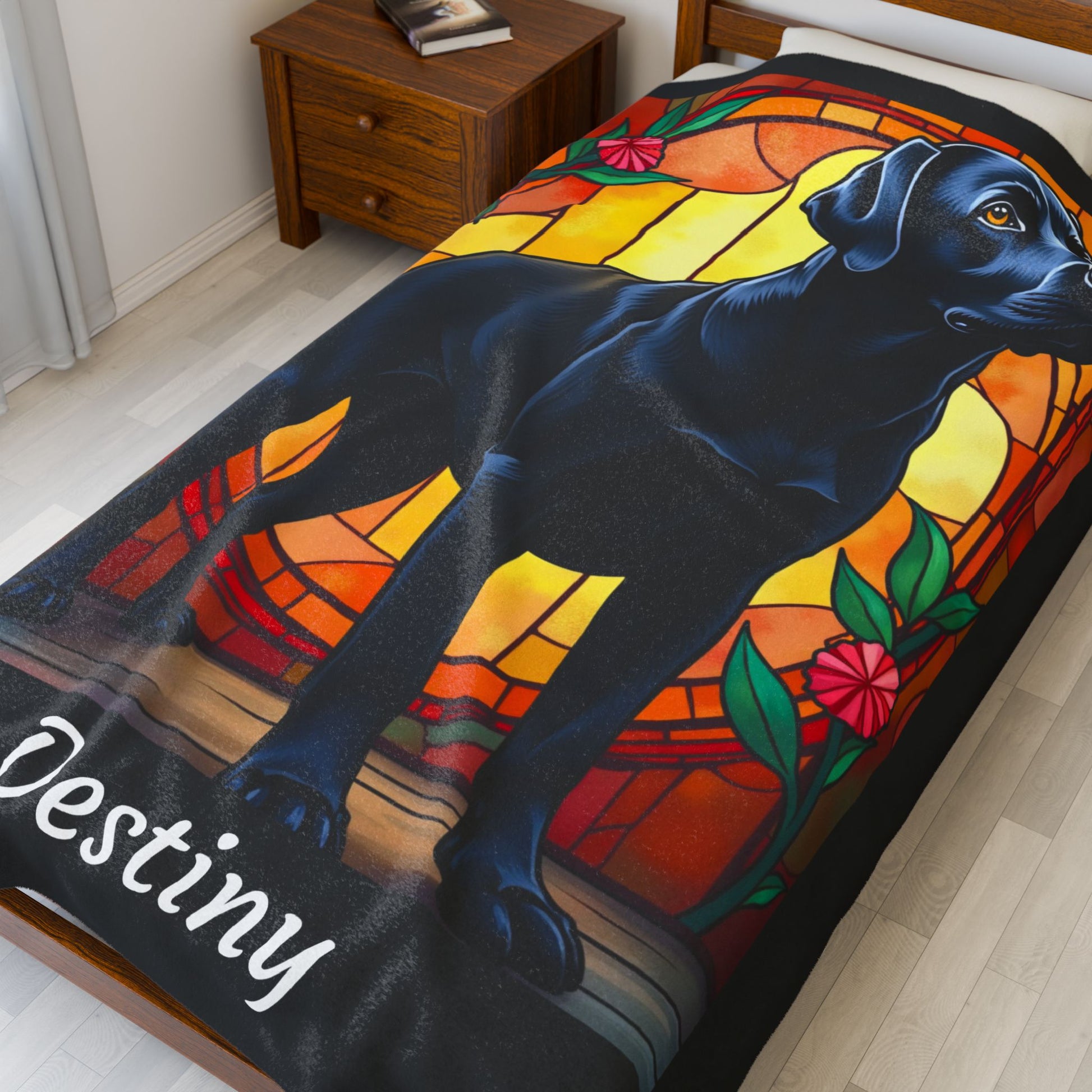 Labrador Retriever Black Coat Blanket, Velveteen Plush Custom Dog Art Throw, Gift for Humans
