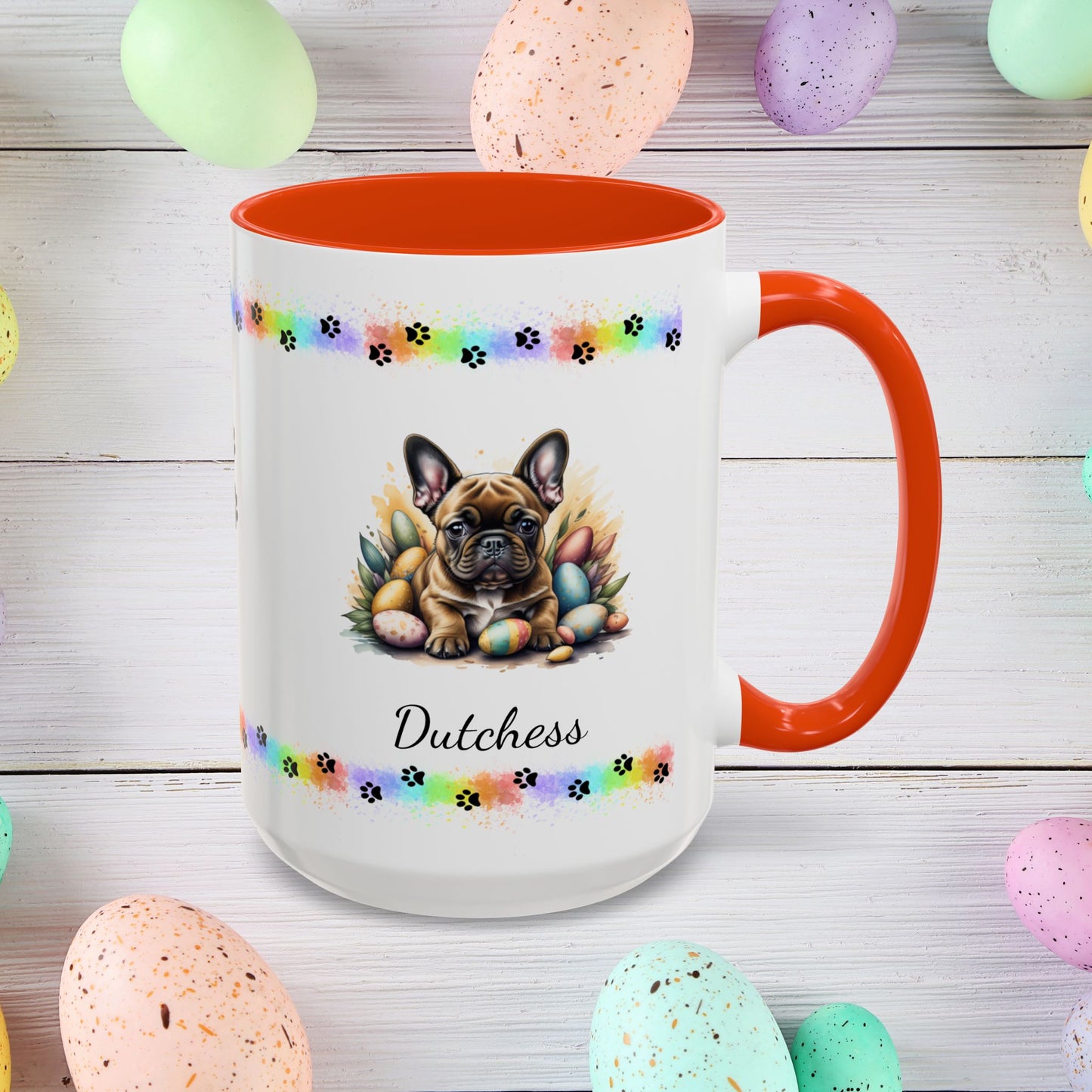 French Bulldog Fawn Easter puppy coffee mug, personalized cute dog gift for mental health support and cozy drinks