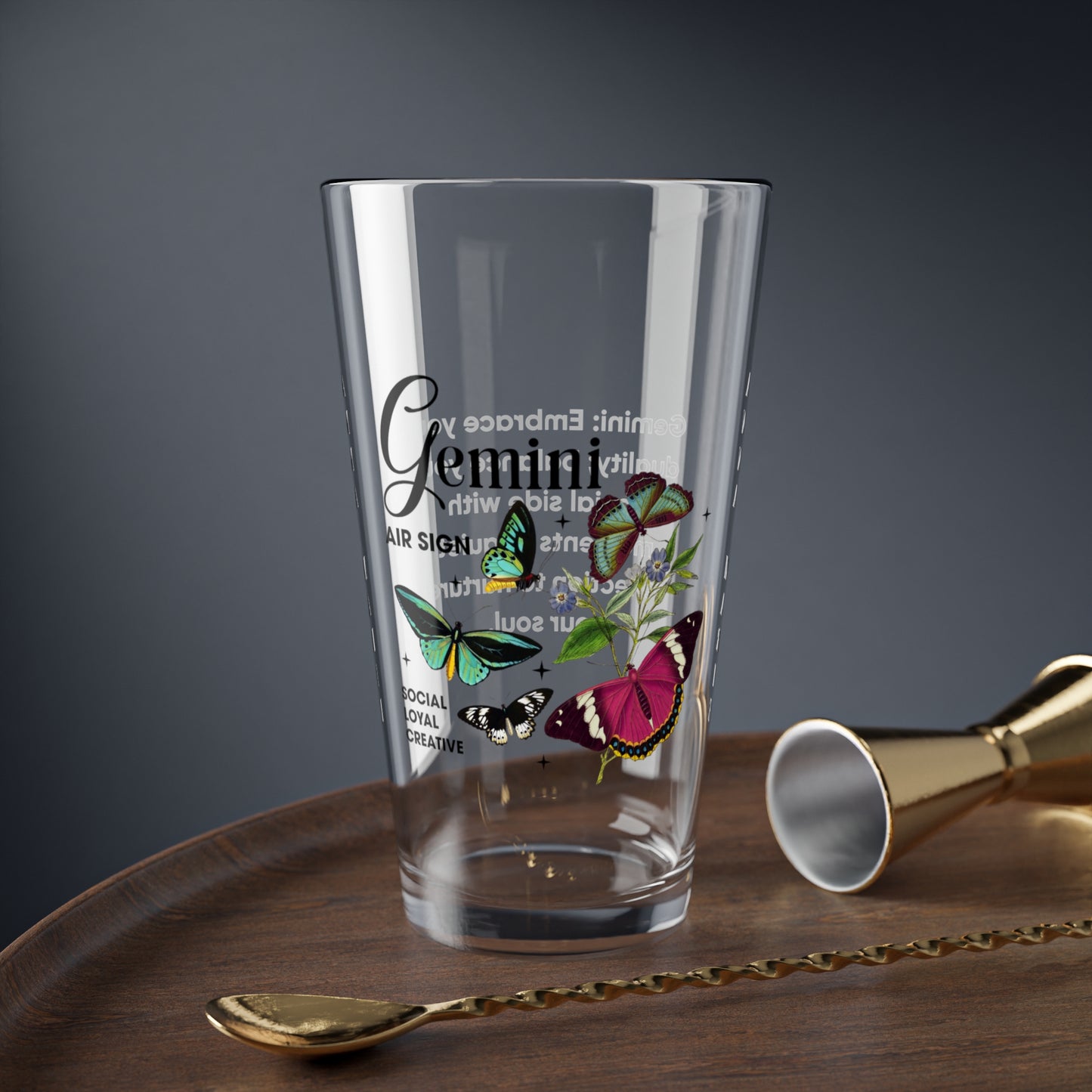 Gemini zodiac pint glass, personalized 16oz astrology birthday drinkware, horoscope star sign gift