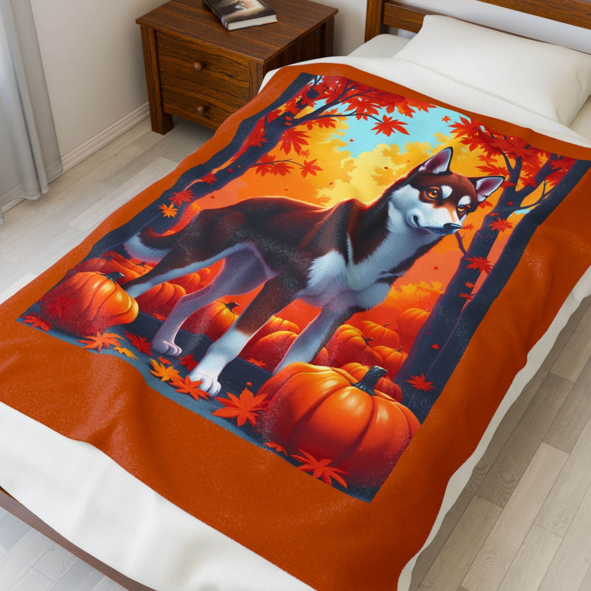 Siberian Husky Dark Red & White Coat (Amber Eyes) Velveteen Plush Blanket, Custom Dog Throw