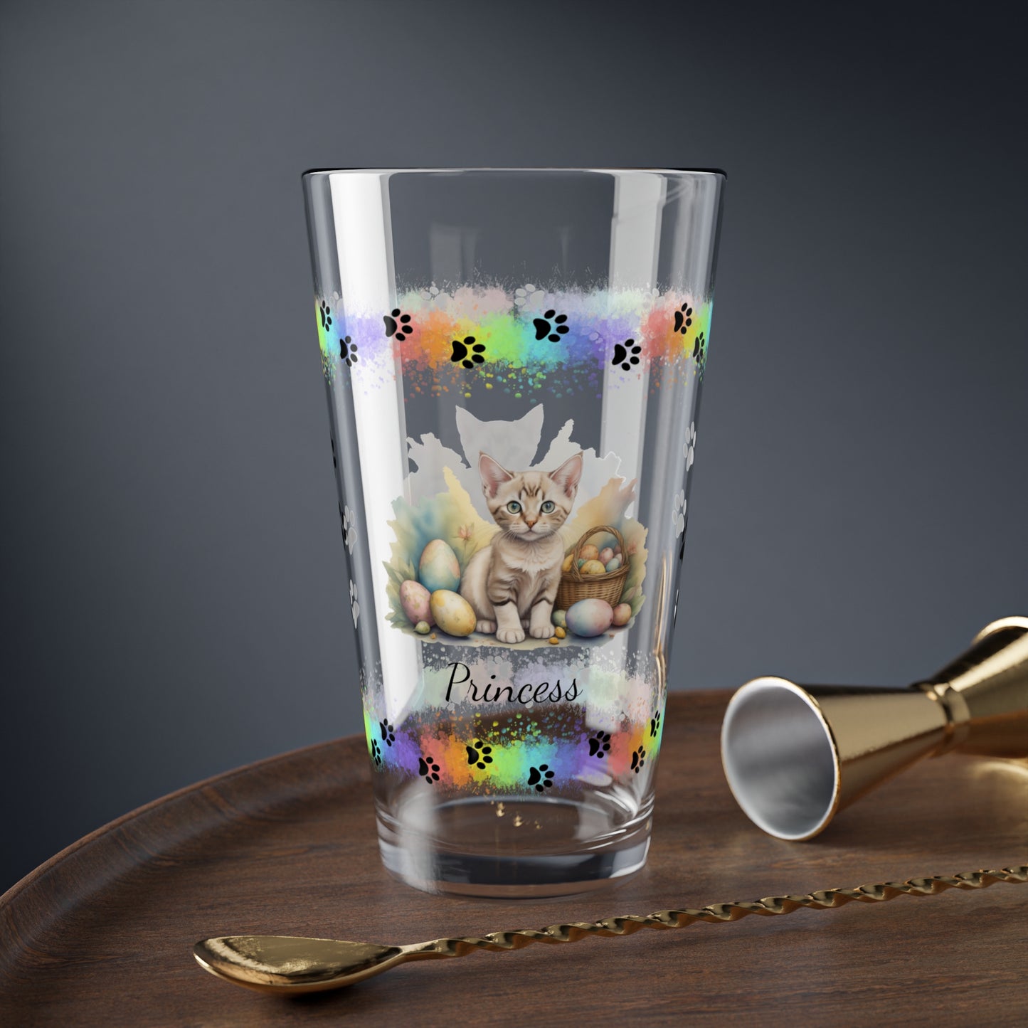 Devon Rex Easter Kitten 16oz Pint Glass - Personalized Cat-Themed Gift, Mental Health Drinkware, Holiday Décor & Easter Celebration