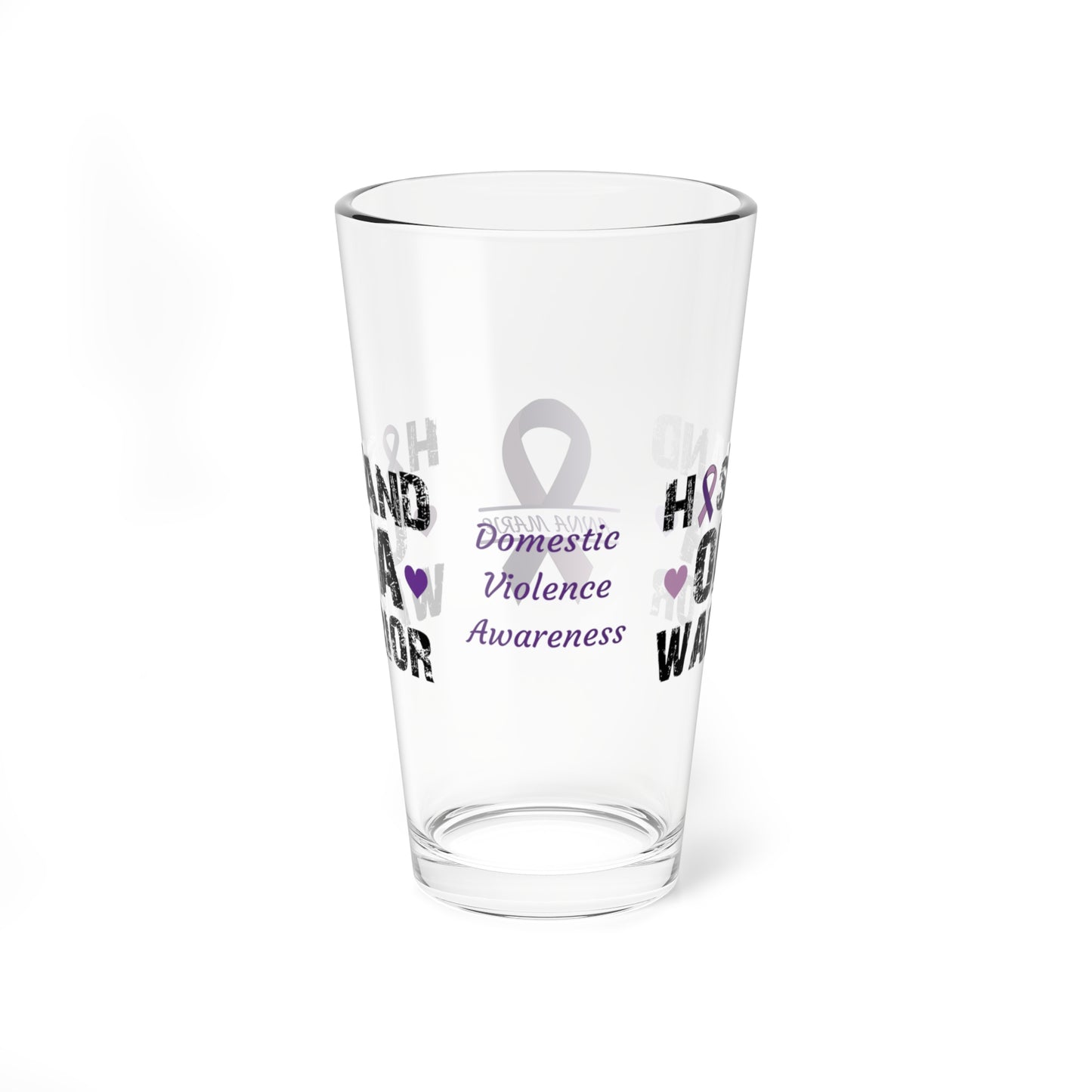 Husband of a Warrior: Personalized Domestic Violence Awareness Warrior Pint Glass - Proud Family Member