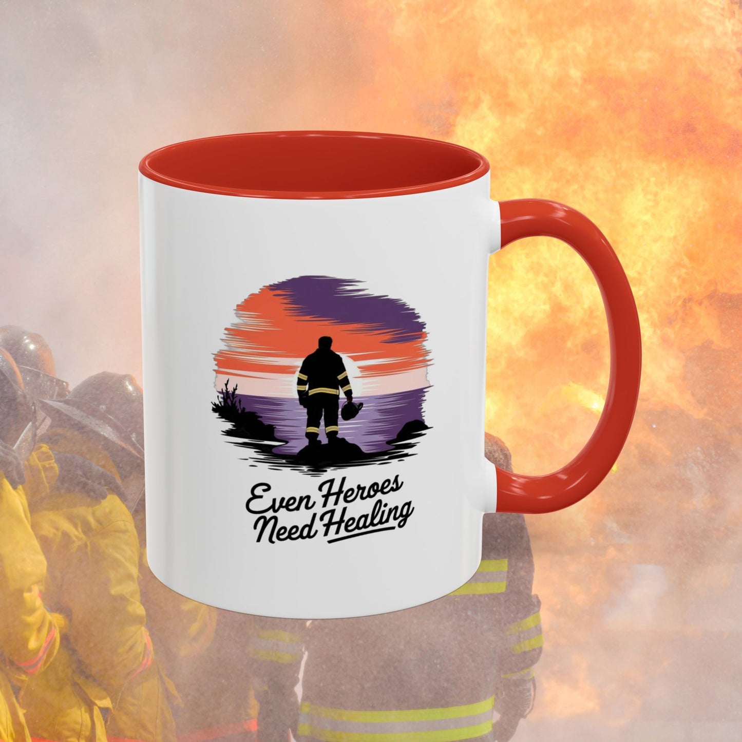 Even Heroes Need Healing, Firefighter - Mental Health Awareness for Firefighters, Accent Coffee Mug (11, 15oz)