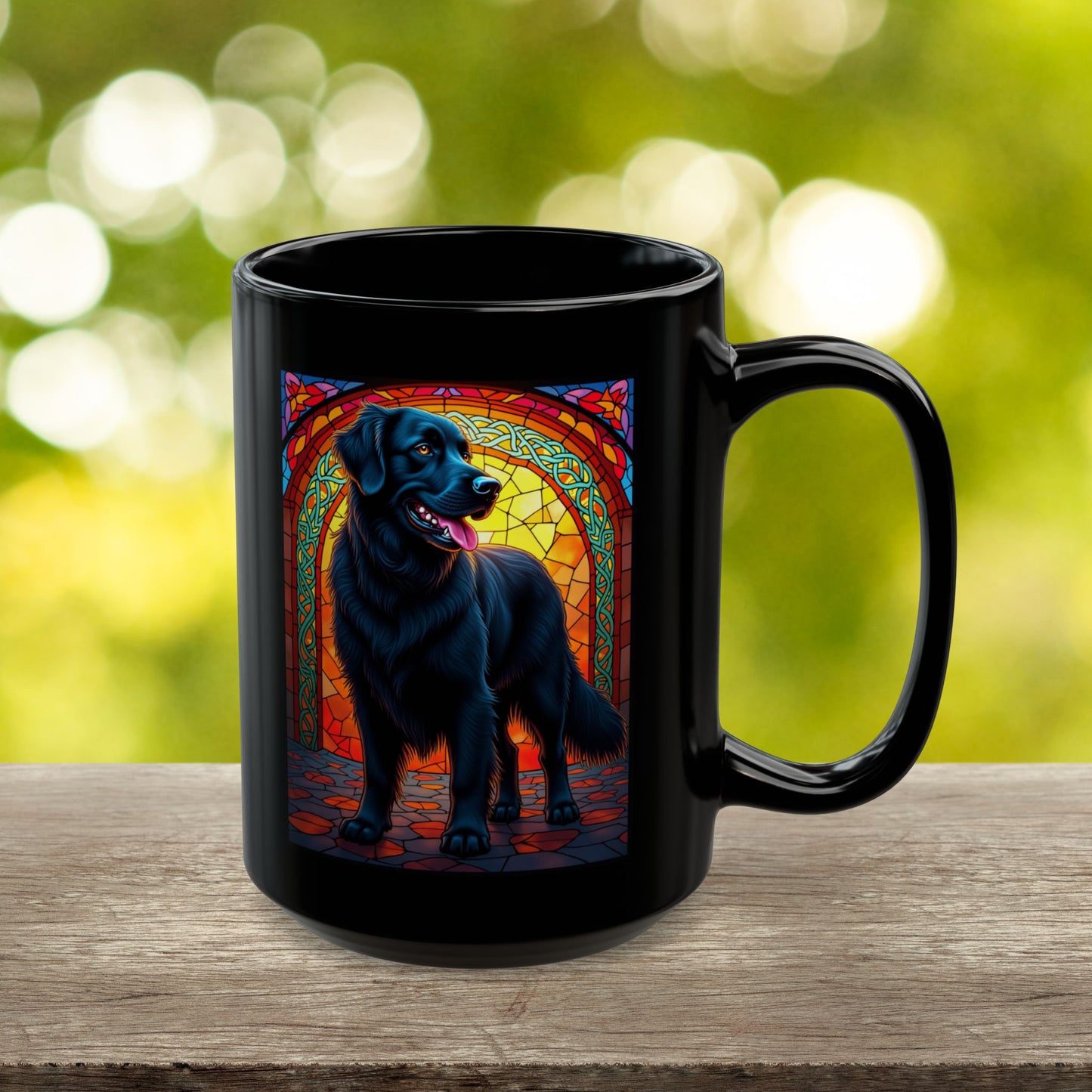 Black Golden Retriever personalized stained glass mug with custom dog name, unique gift for Golden lovers