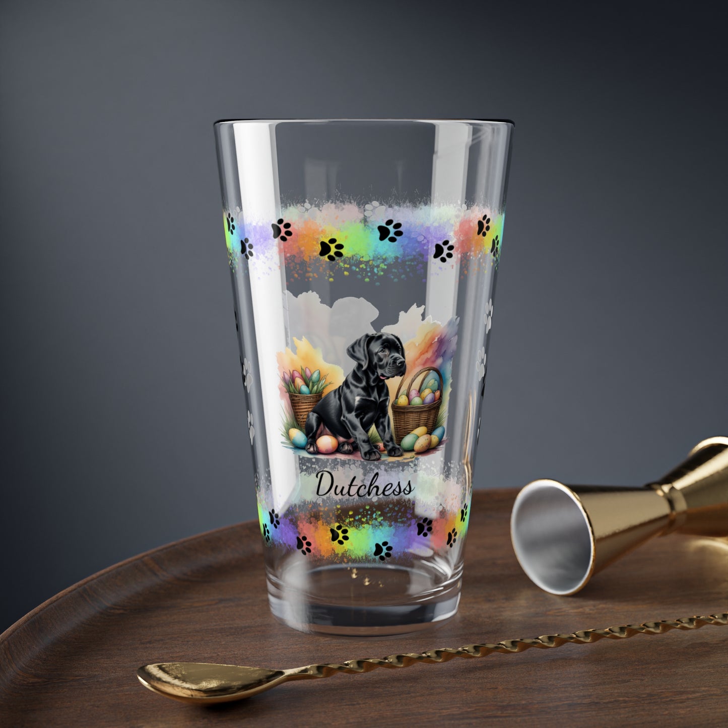 Great Dane (Black) Personalized Easter Puppy 16oz Pint Glass - Custom Dog Design, Mental Health Gift, Easter Décor, and Festive Celebrations