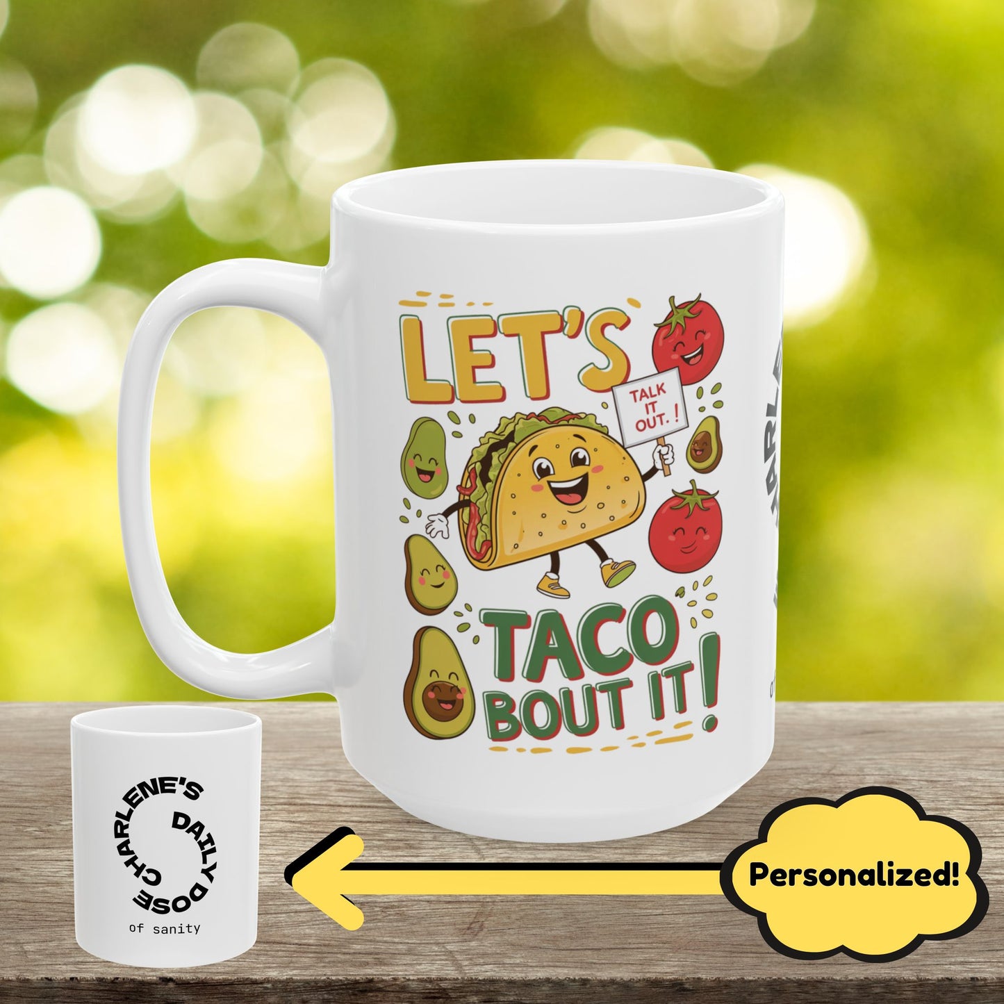Let's Taco Bout It Funny Mental Health Mug, Stylish Ceramic Coffee Cup, Positive Affirmation Gift, Anxiety Relief, Self-Care Mug, Therapist Office Décor