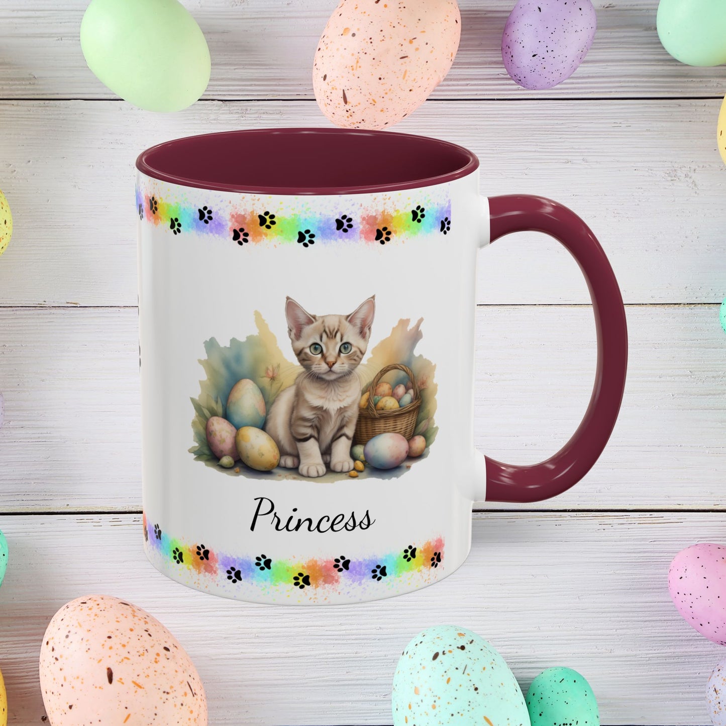 Devon Rex personalized Easter coffee mug, cute kitten design, mental health awareness gift for cat lovers