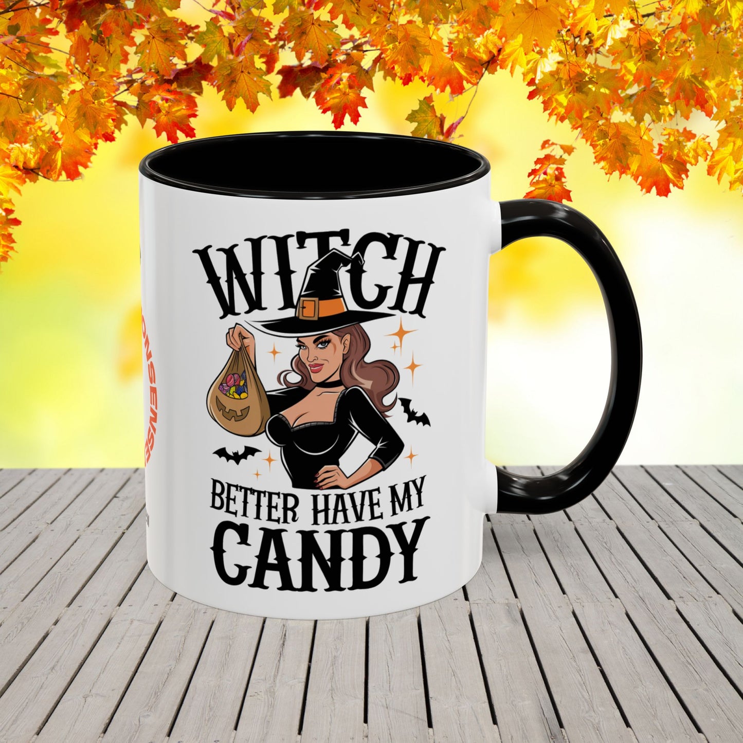 Halloween coffee mug with “Witch Better Have My Candy” saying, blending humor, self-care, and mental health advocacy