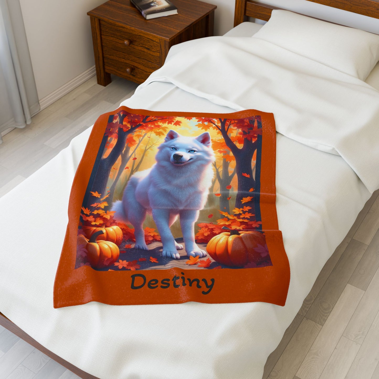 White Husky blue eyes velveteen plush blanket, personalized dog throw for Husky parents - MySisterIsASurvivor