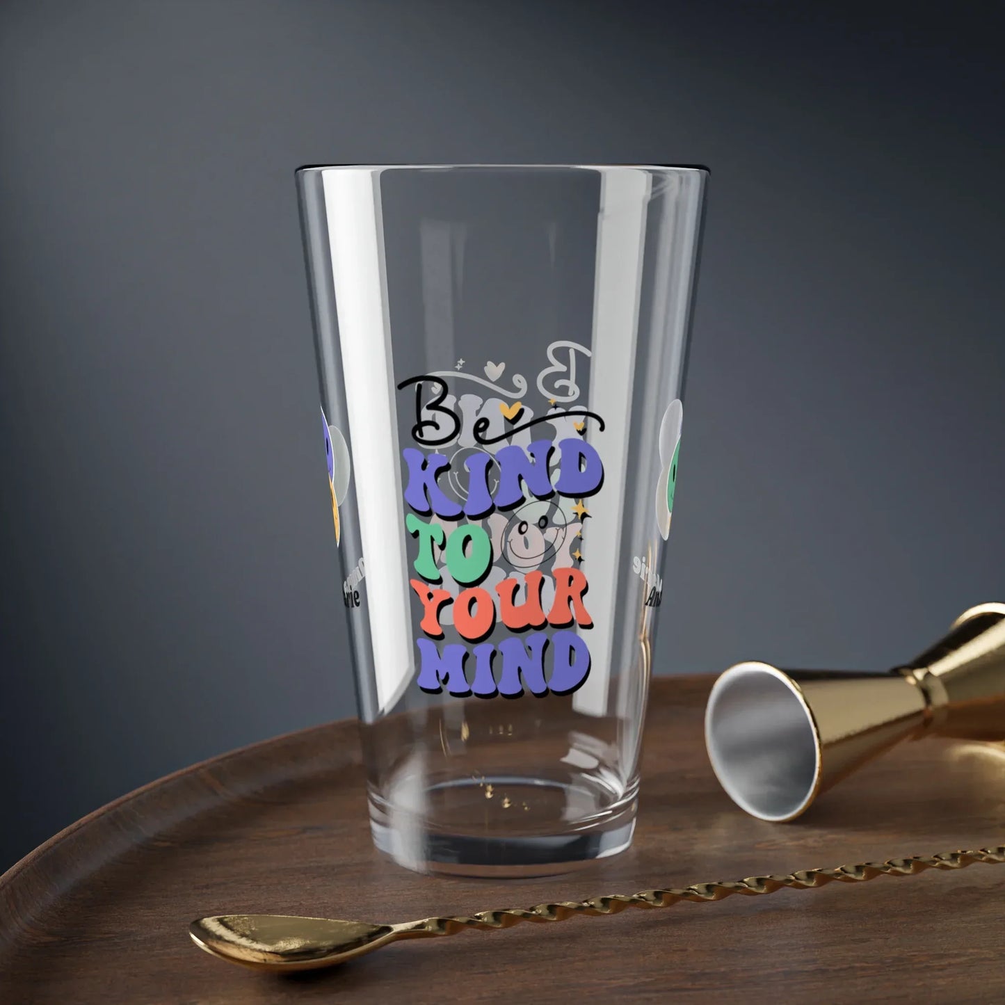Shop our premium be kind to your mind retro pint glass 16oz 2 from MySisterIsASurvivor.